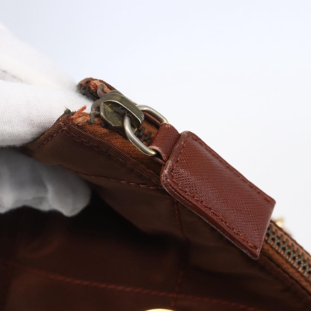 PRADA Chain Tote Bag Nylon Gold Brown Auth ar13820