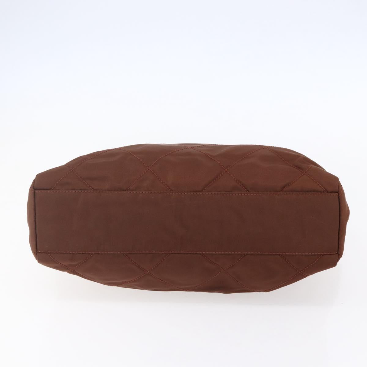 PRADA Chain Tote Bag Nylon Gold Brown Auth ar13820