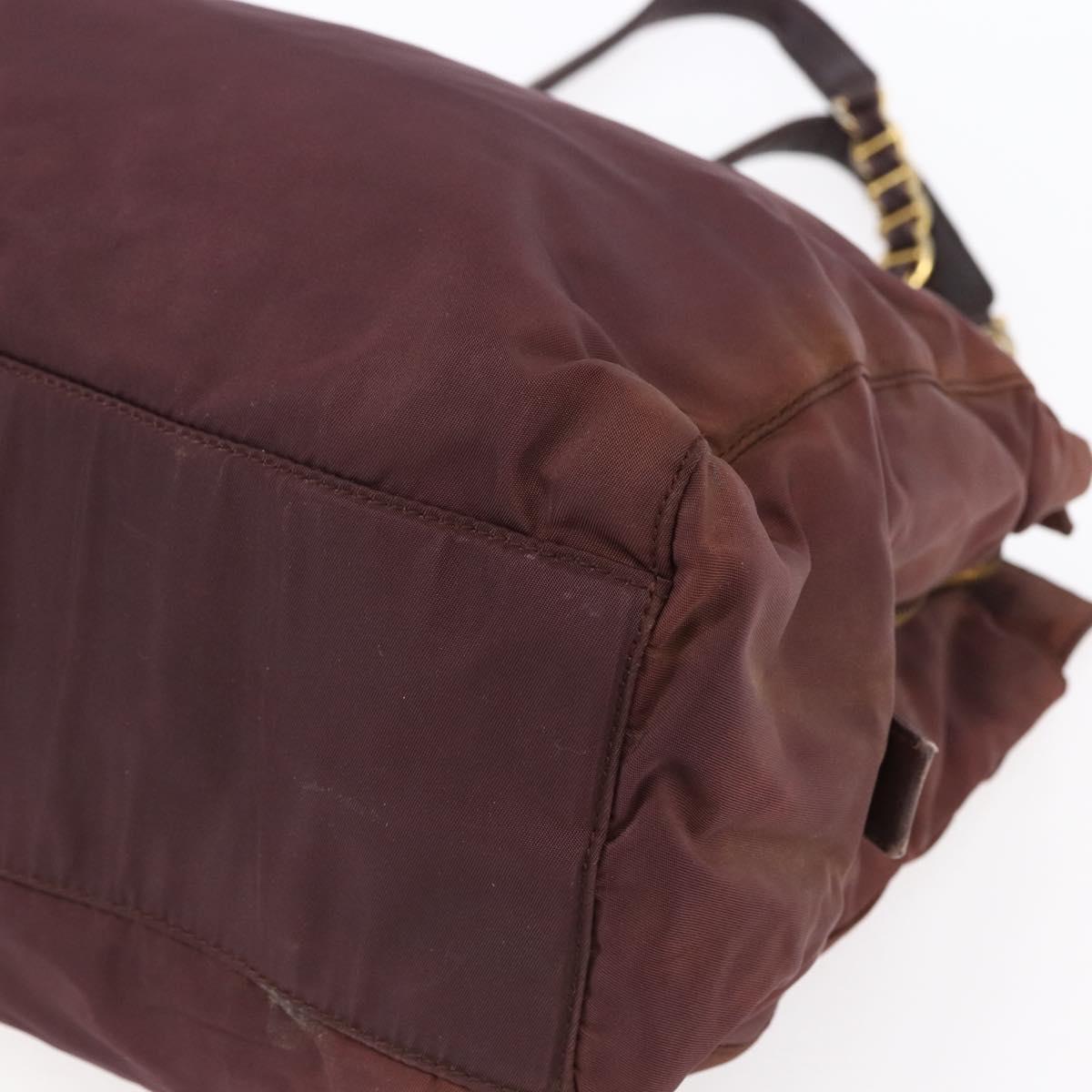 PRADA Chain Tote Bag Nylon Bordeaux Gold Auth ar13821