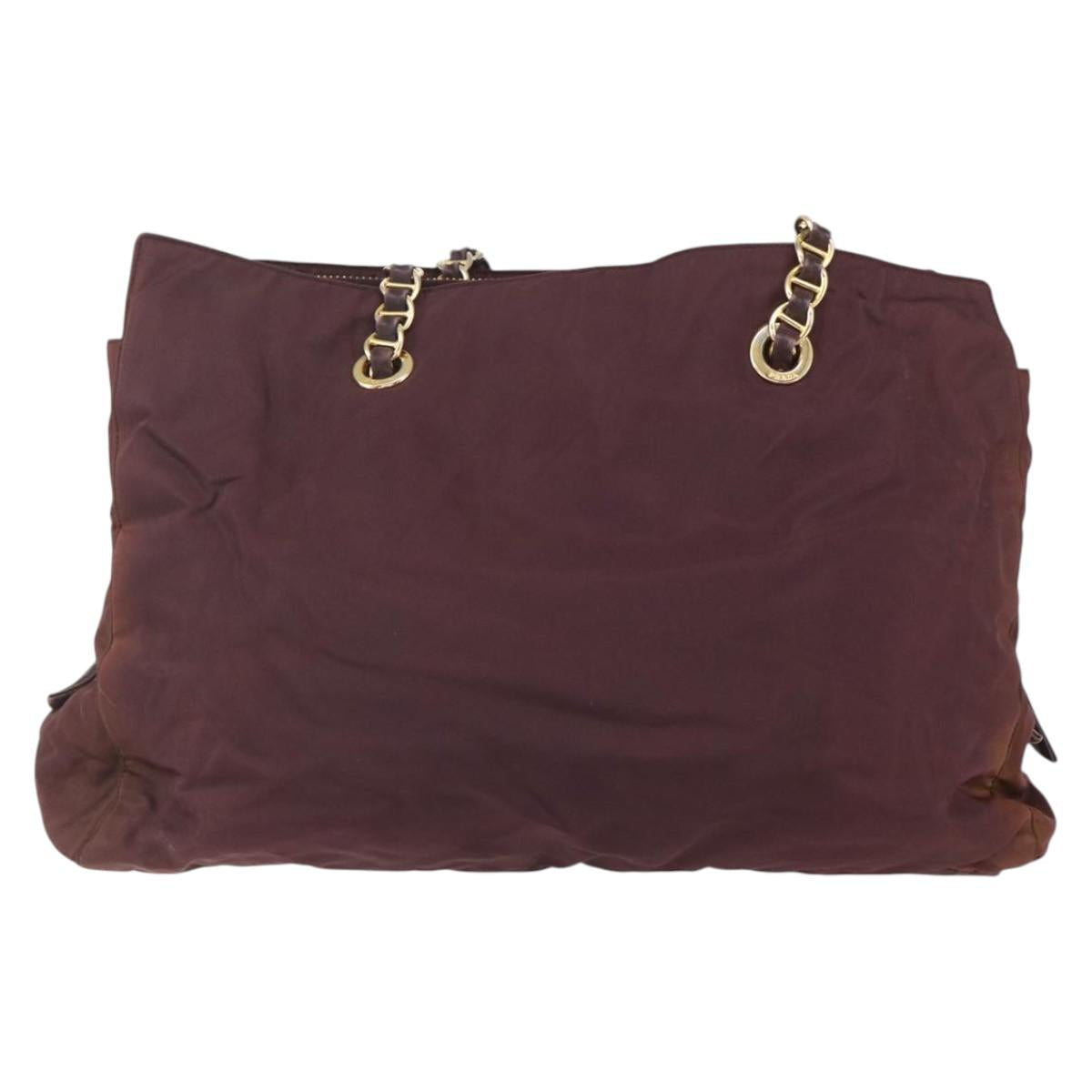 PRADA Chain Tote Bag Nylon Bordeaux Gold Auth ar13821