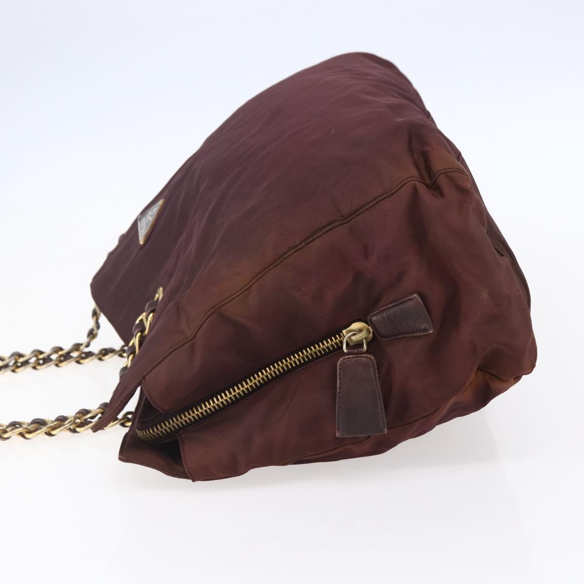 PRADA Chain Tote Bag Nylon Bordeaux Gold Auth ar13821