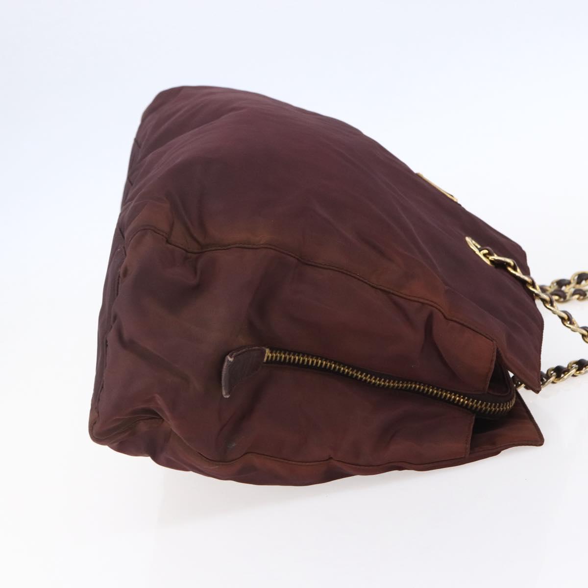 PRADA Chain Tote Bag Nylon Bordeaux Gold Auth ar13821