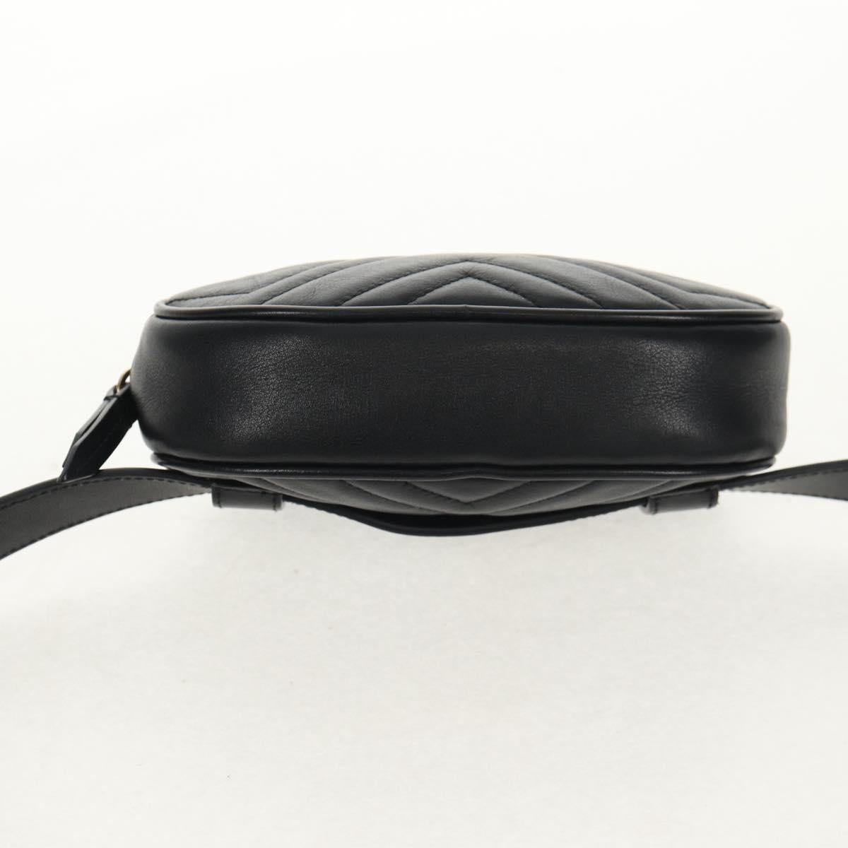 GUCCI GG Marmont Waist Bag Leather Black Gold 476434 Auth ar13822A