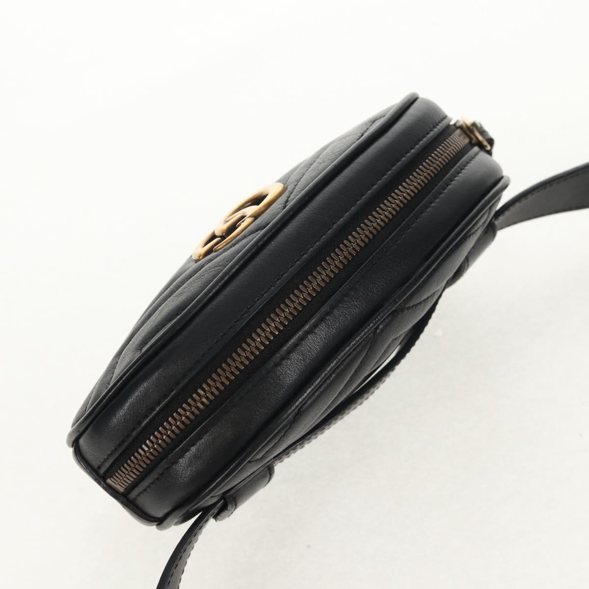 GUCCI GG Marmont Waist Bag Leather Black Gold 476434 Auth ar13822A