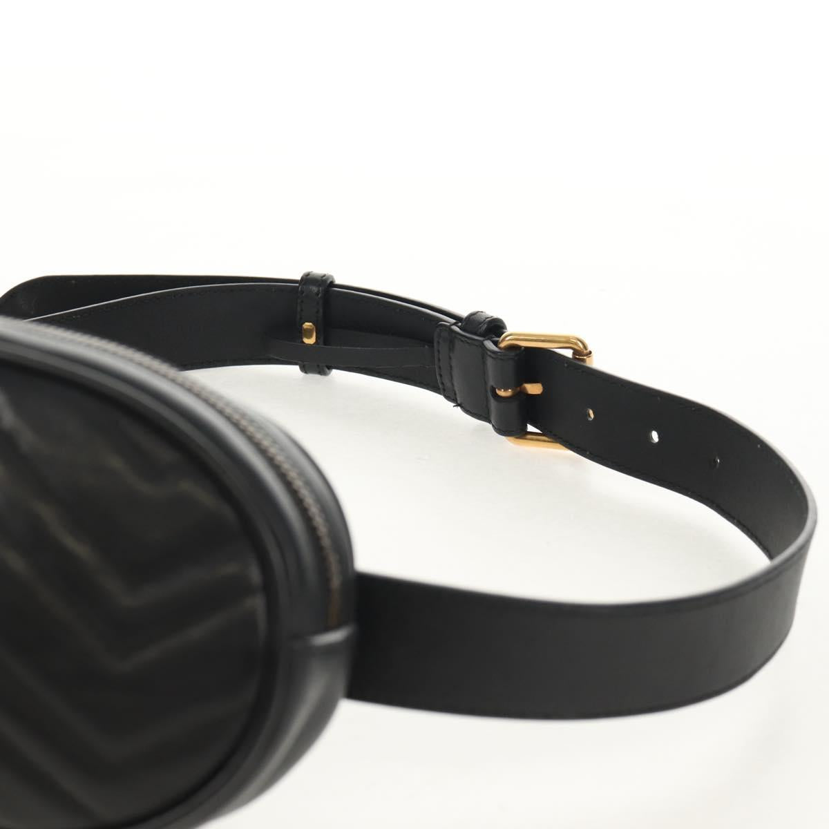 GUCCI GG Marmont Waist Bag Leather Black Gold 476434 Auth ar13822A