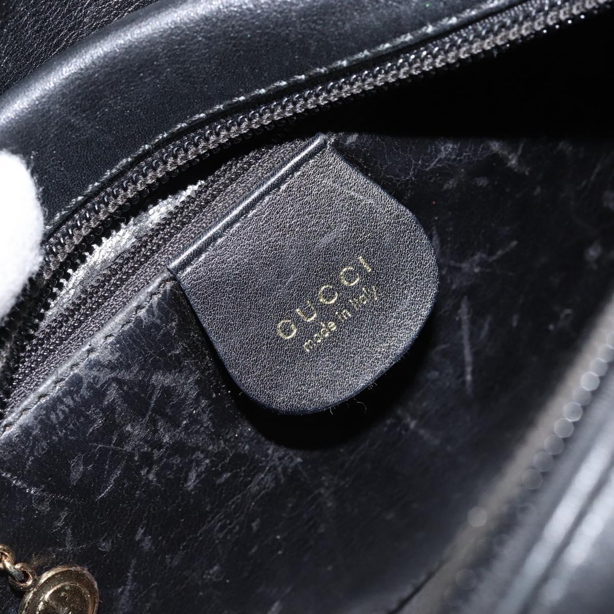 GUCCI Bamboo Hand Bag Leather Black Gold 000 2865 0575 Auth ar13837