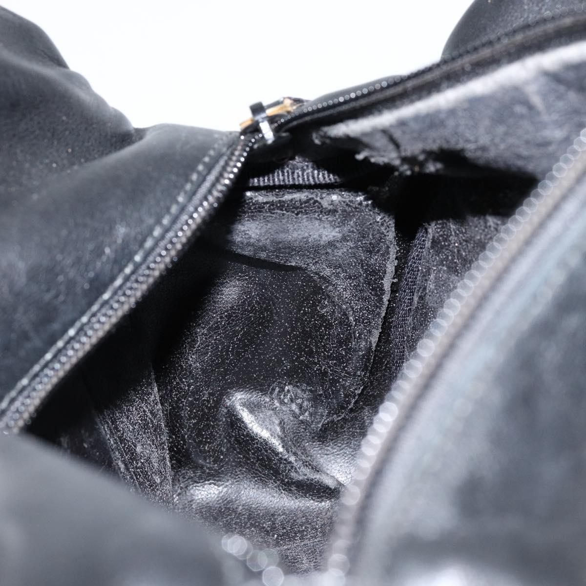 GUCCI Bamboo Hand Bag Leather Black Gold 000 2865 0575 Auth ar13837