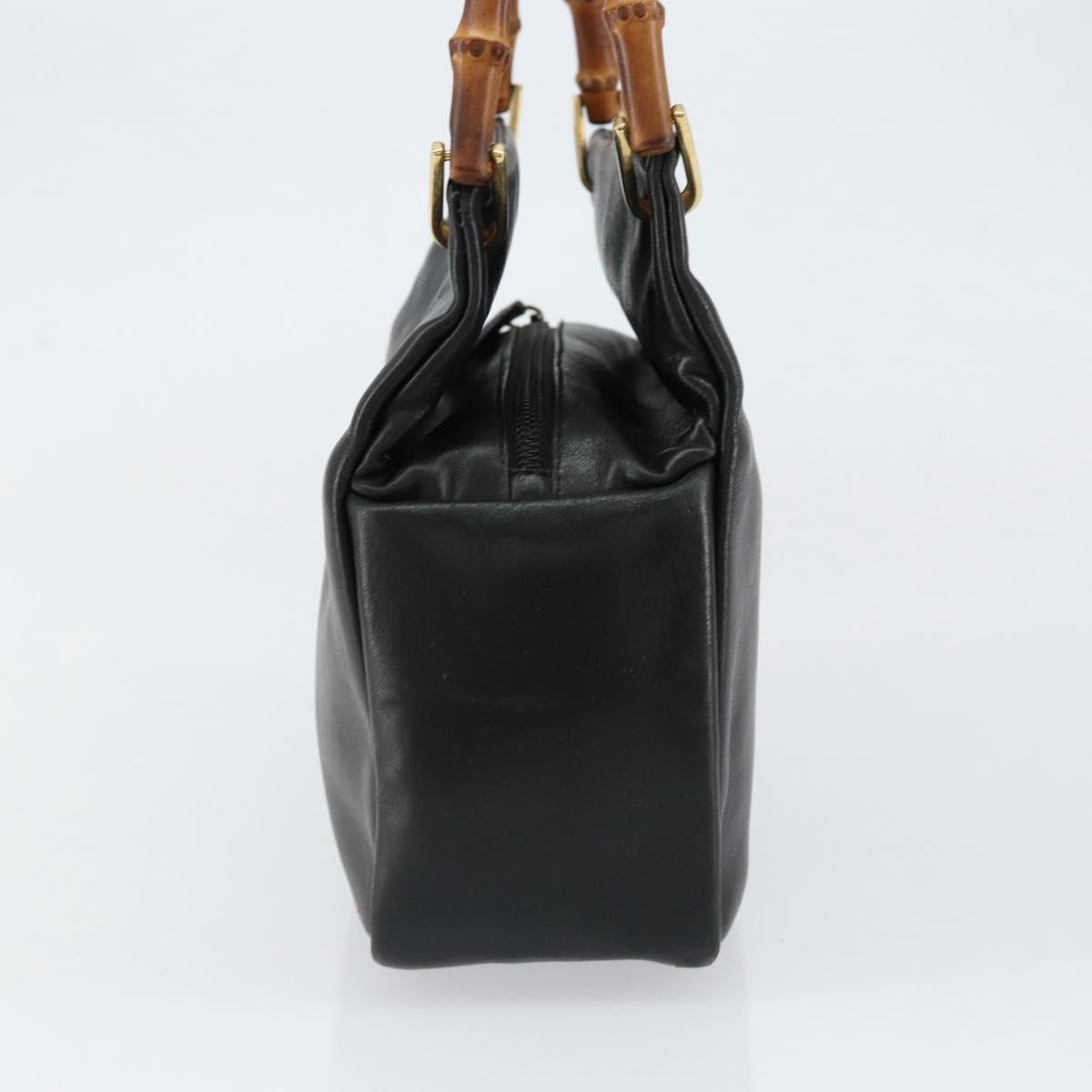 GUCCI Bamboo Hand Bag Leather Black Gold 000 2865 0575 Auth ar13837