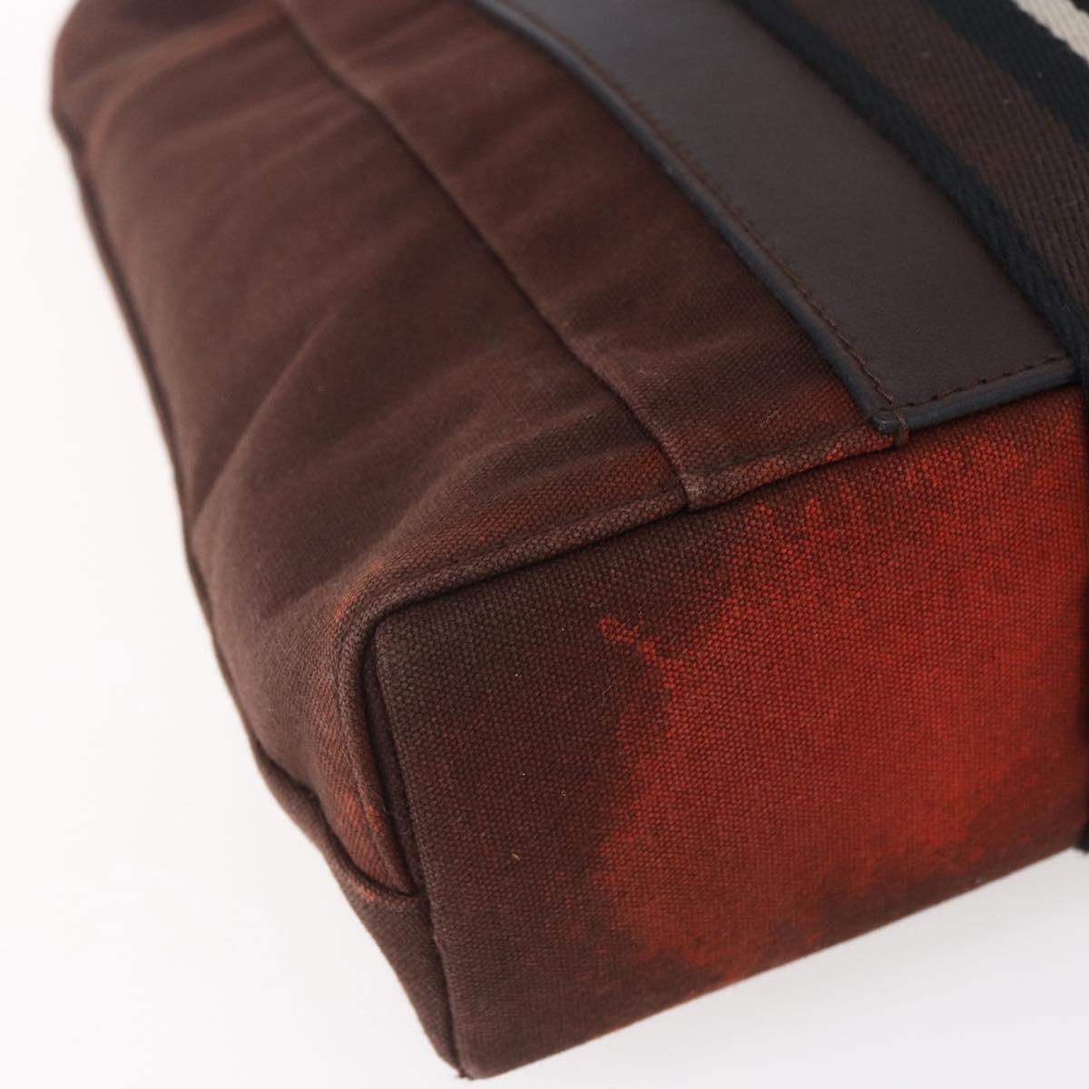 HERMES Trocha Horizontal Zonal MM Tote Bag Canvas Brown Silver Auth ar13840