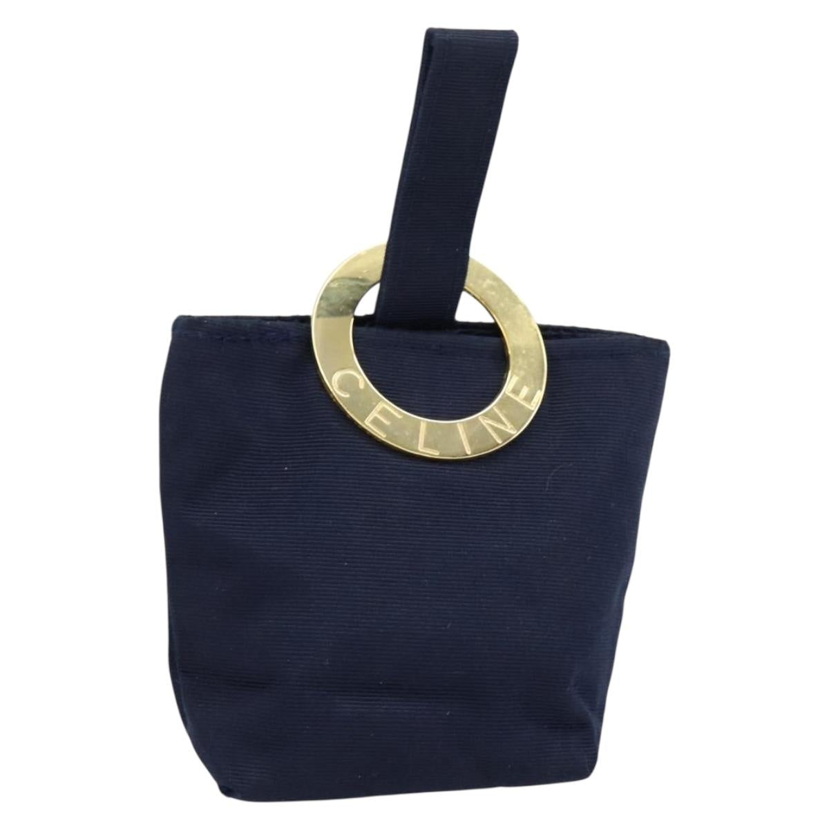 CELINE Circle Pouch Nylon Navy Gold Auth ar13841