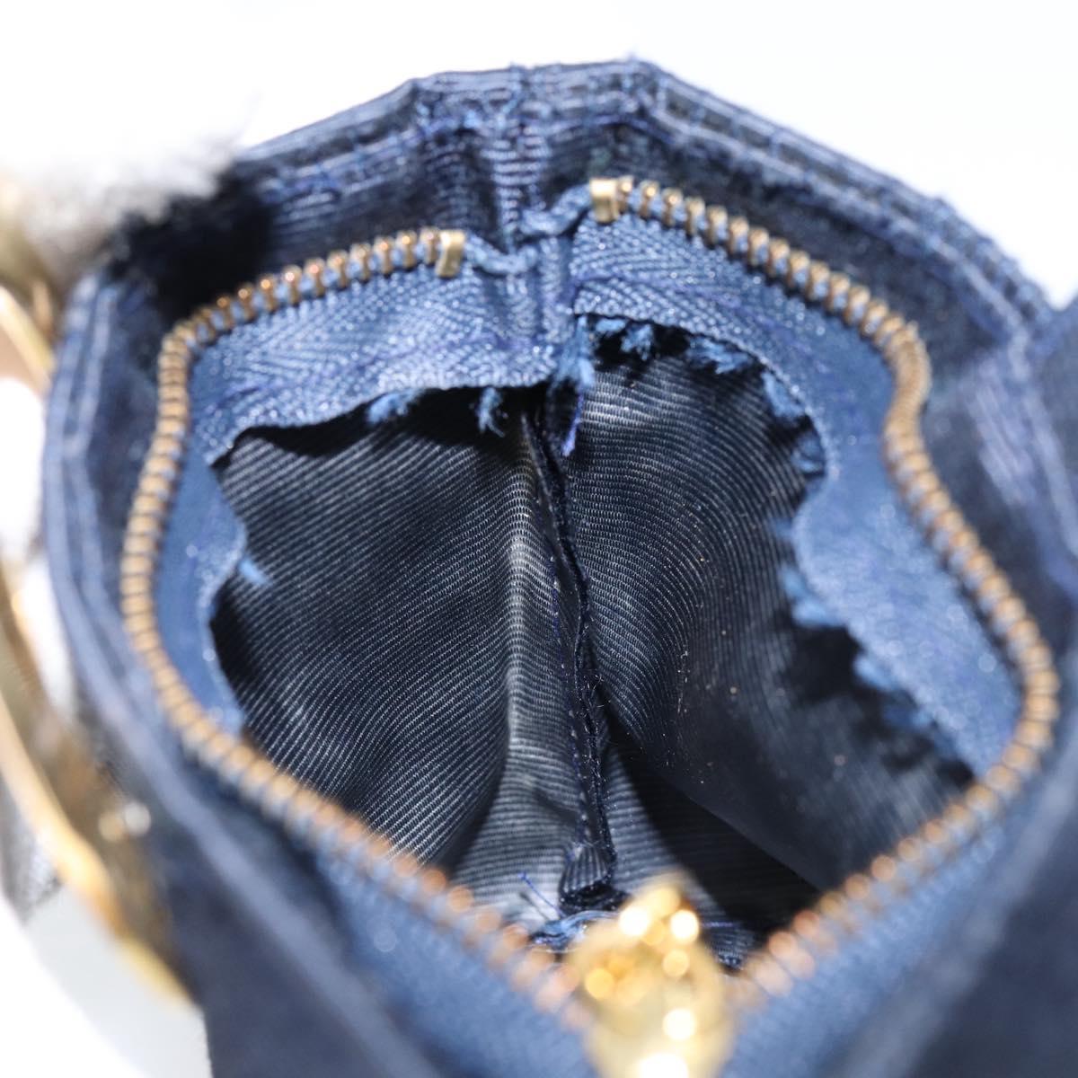 CELINE Circle Pouch Nylon Navy Gold Auth ar13841