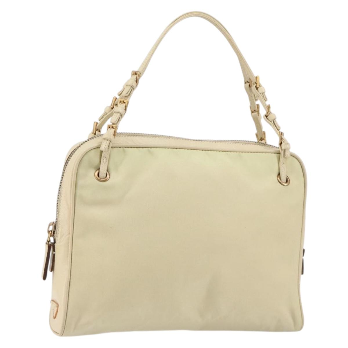 PRADA Hand Bag Nylon Beige Gold Auth ar13842