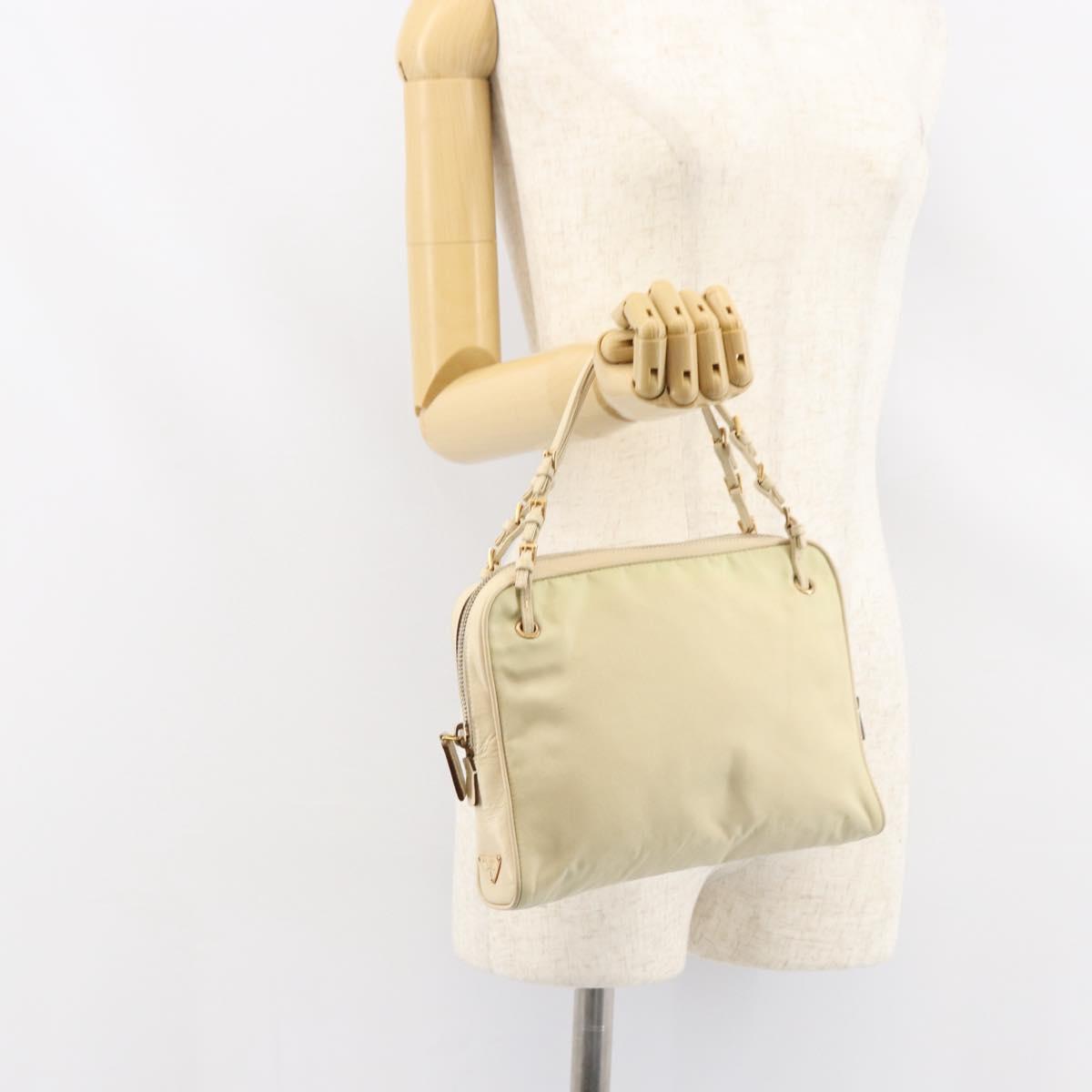 PRADA Hand Bag Nylon Beige Gold Auth ar13842