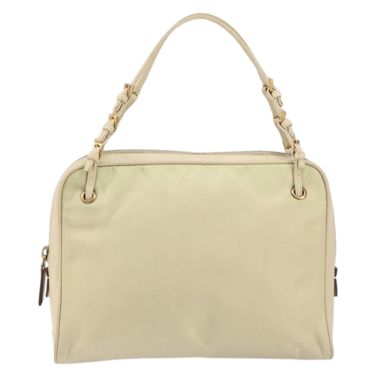 PRADA Hand Bag Nylon Beige Gold Auth ar13842