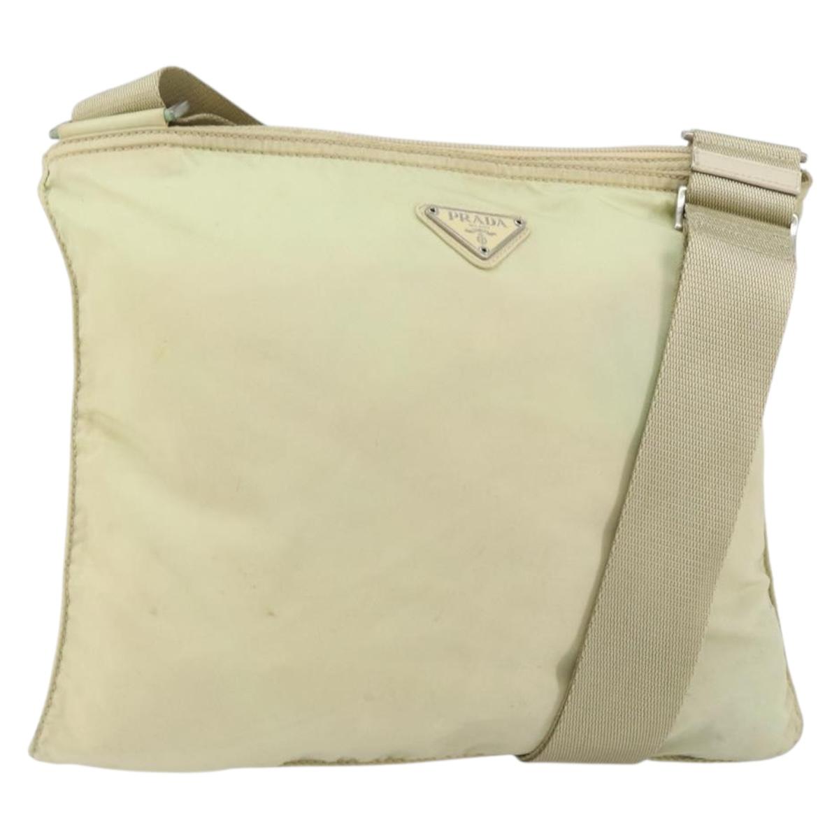 PRADA Shoulder Bag Nylon Ivory Silver Auth ar13843