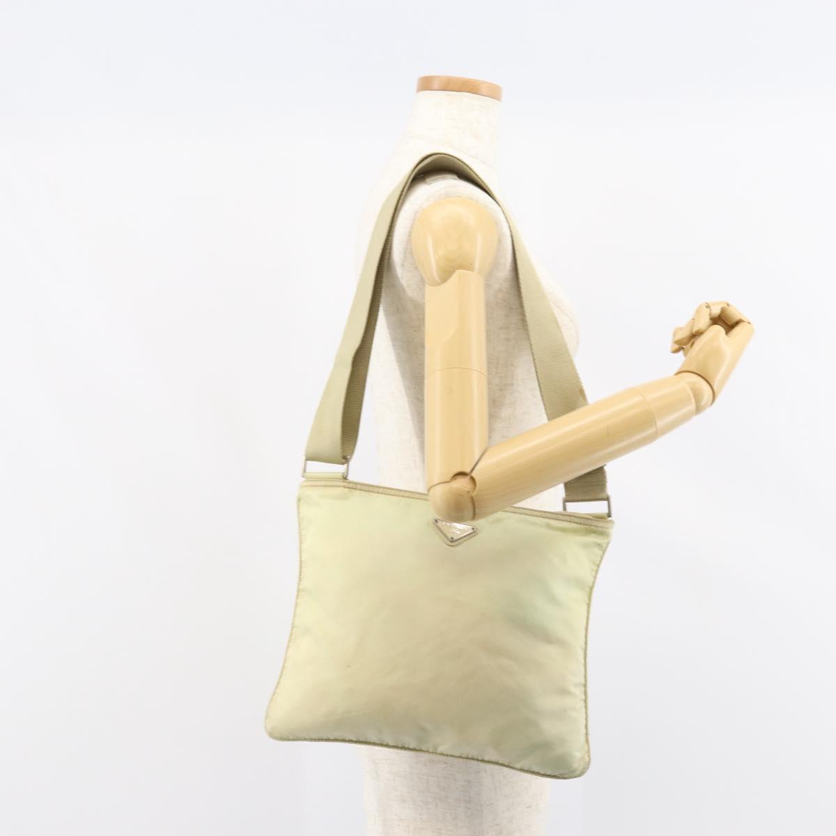 PRADA Shoulder Bag Nylon Ivory Silver Auth ar13843