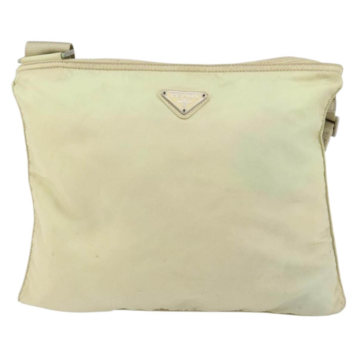 PRADA Shoulder Bag Nylon Ivory Silver Auth ar13843