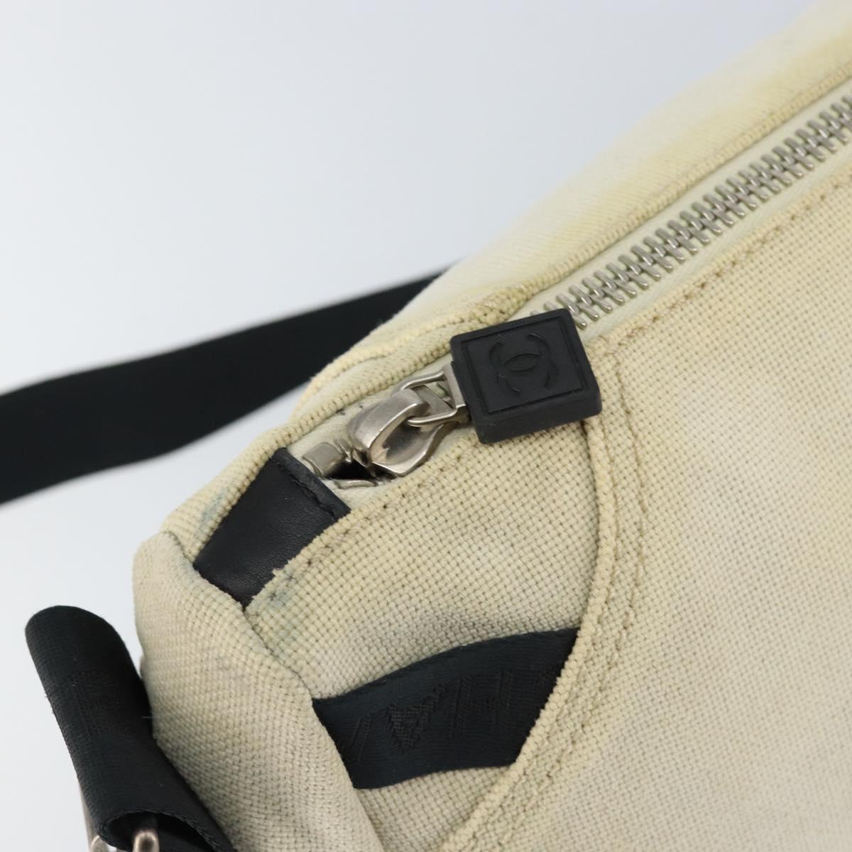 CHANEL Sports COCO Mark Shoulder Bag Canvas Beige Silver CC Auth ar13844