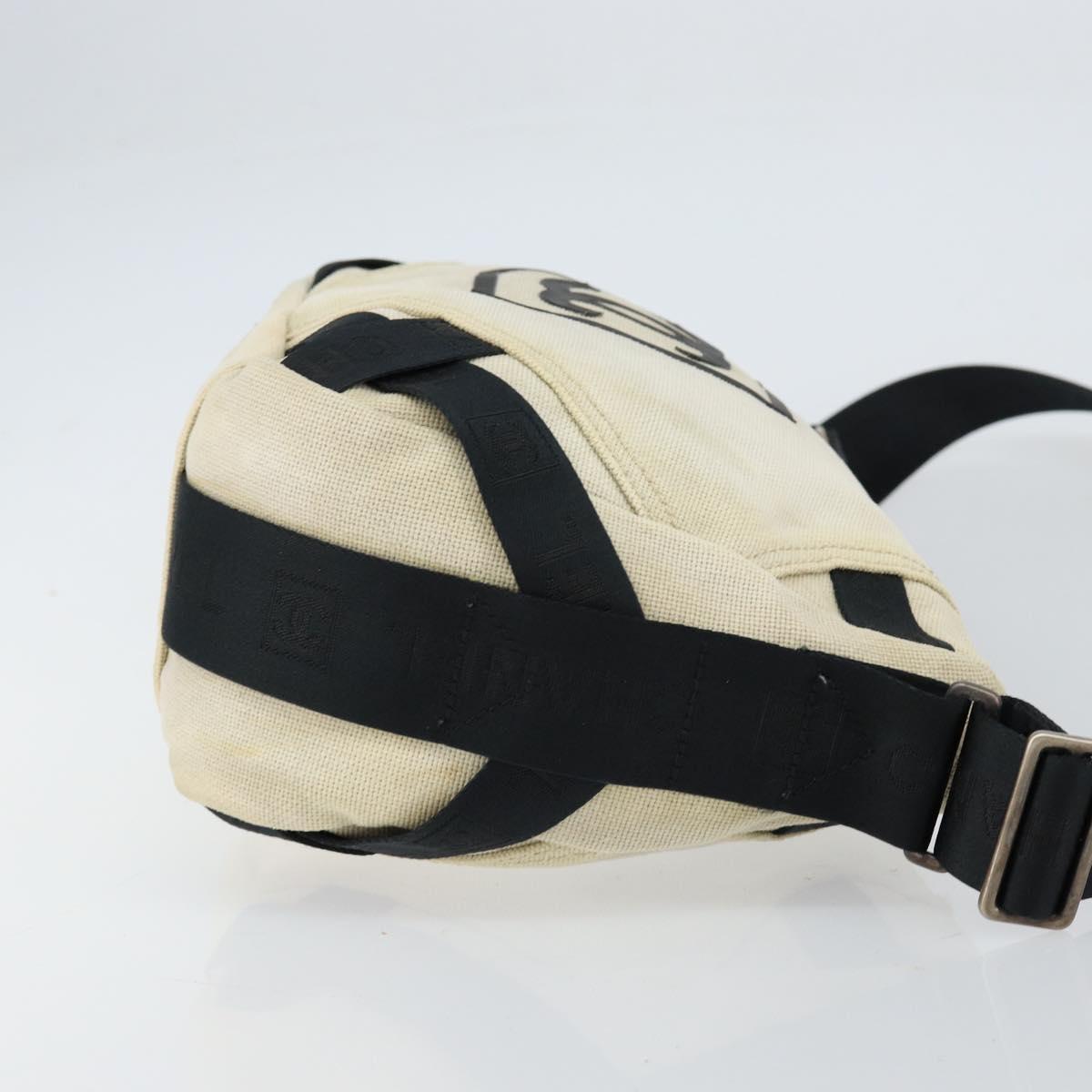 CHANEL Sports COCO Mark Shoulder Bag Canvas Beige Silver CC Auth ar13844