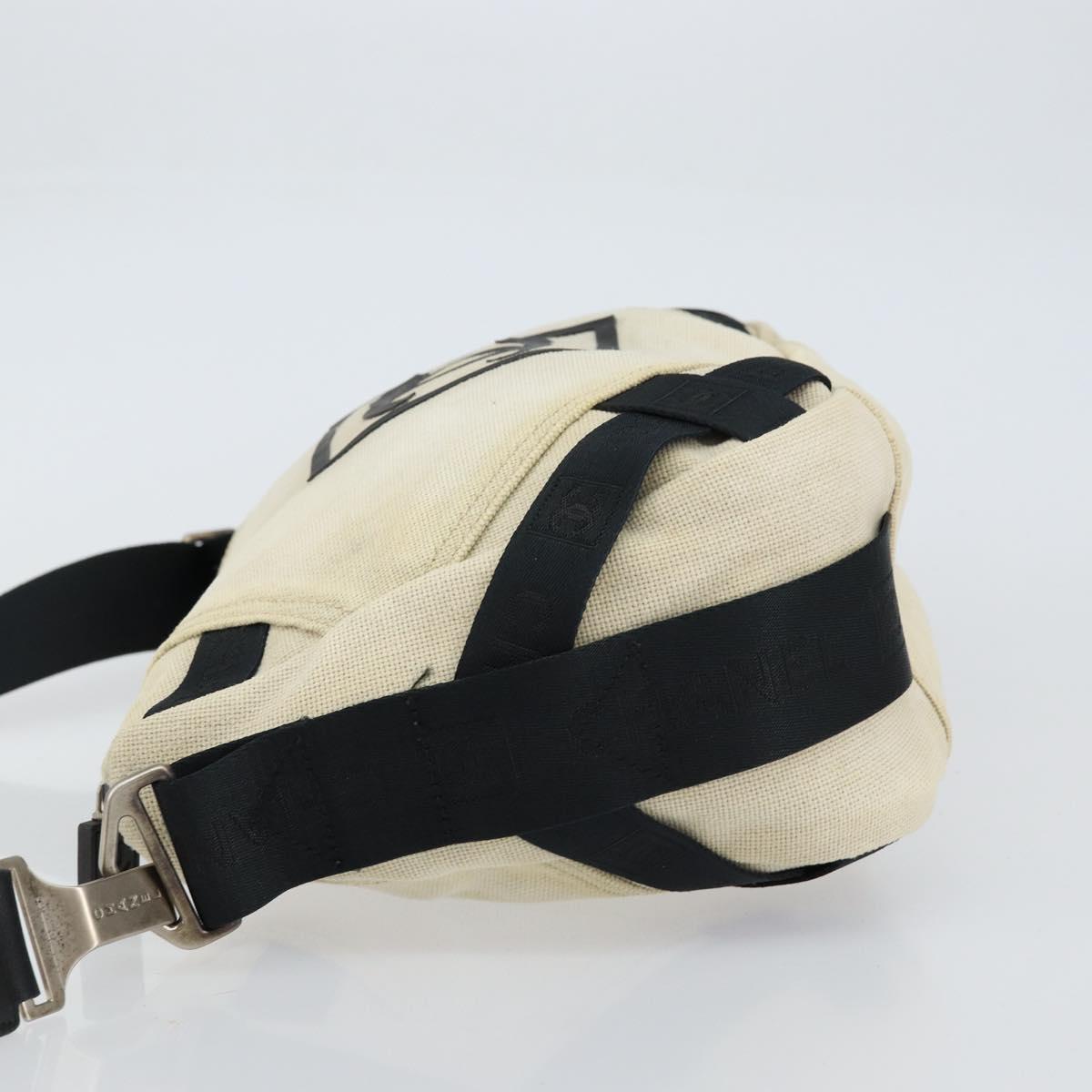 CHANEL Sports COCO Mark Shoulder Bag Canvas Beige Silver CC Auth ar13844