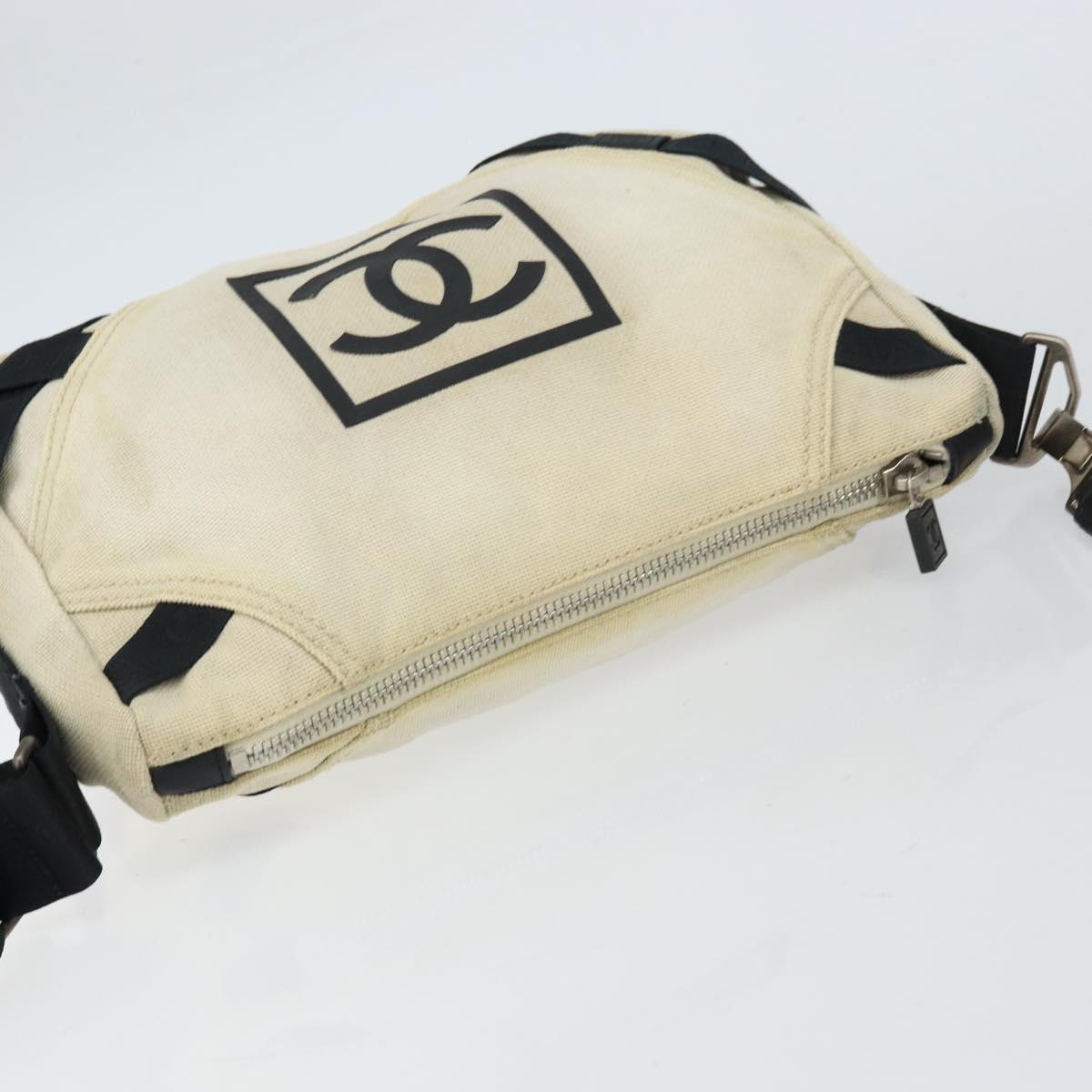 CHANEL Sports COCO Mark Shoulder Bag Canvas Beige Silver CC Auth ar13844