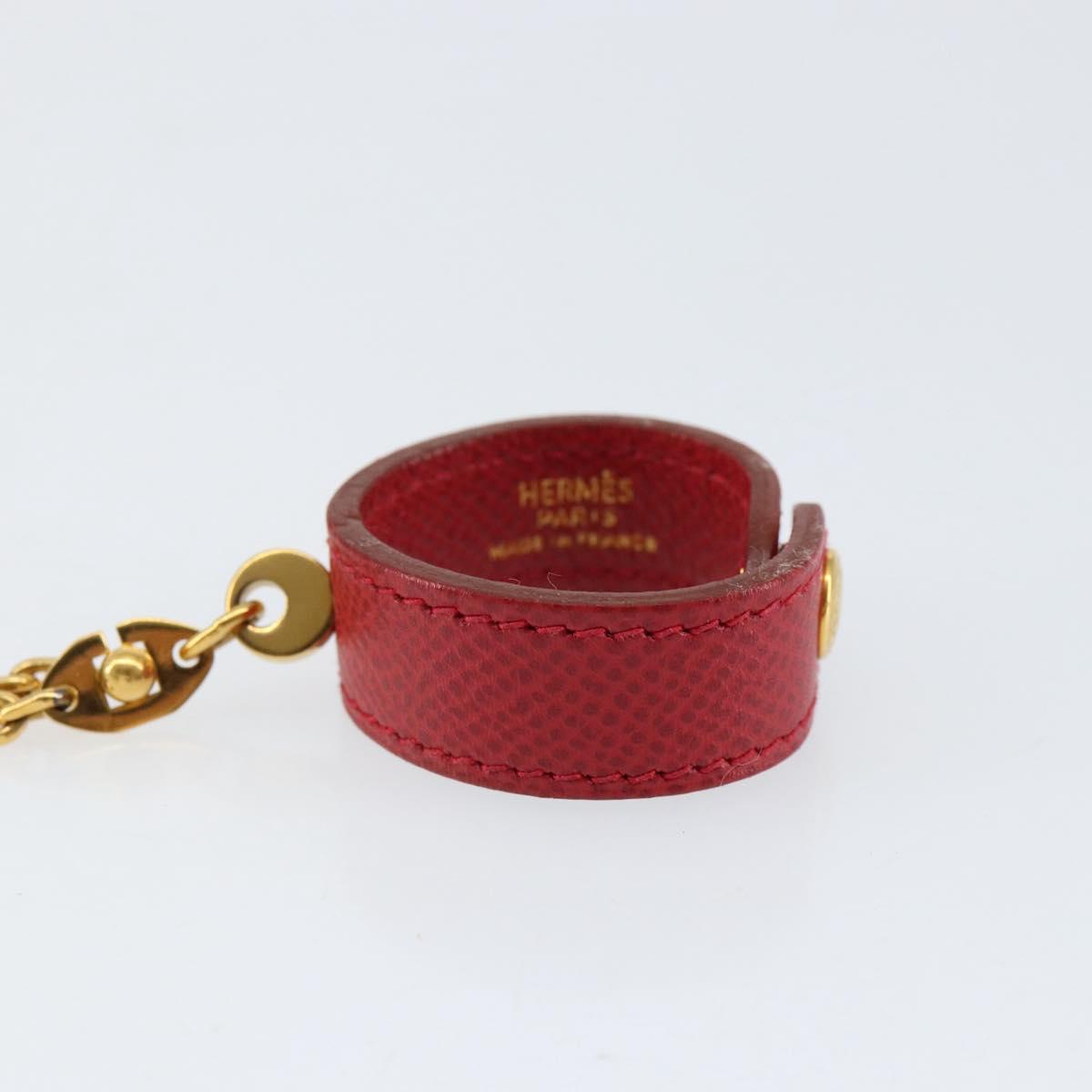 HERMES Glove Holder Charm Leather Red Gold Auth ar13845