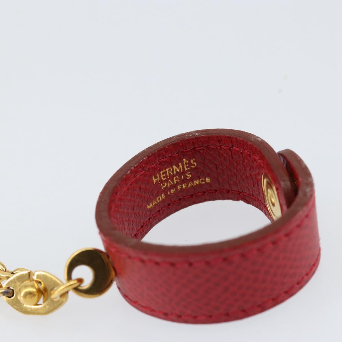 HERMES Glove Holder Charm Leather Red Gold Auth ar13845