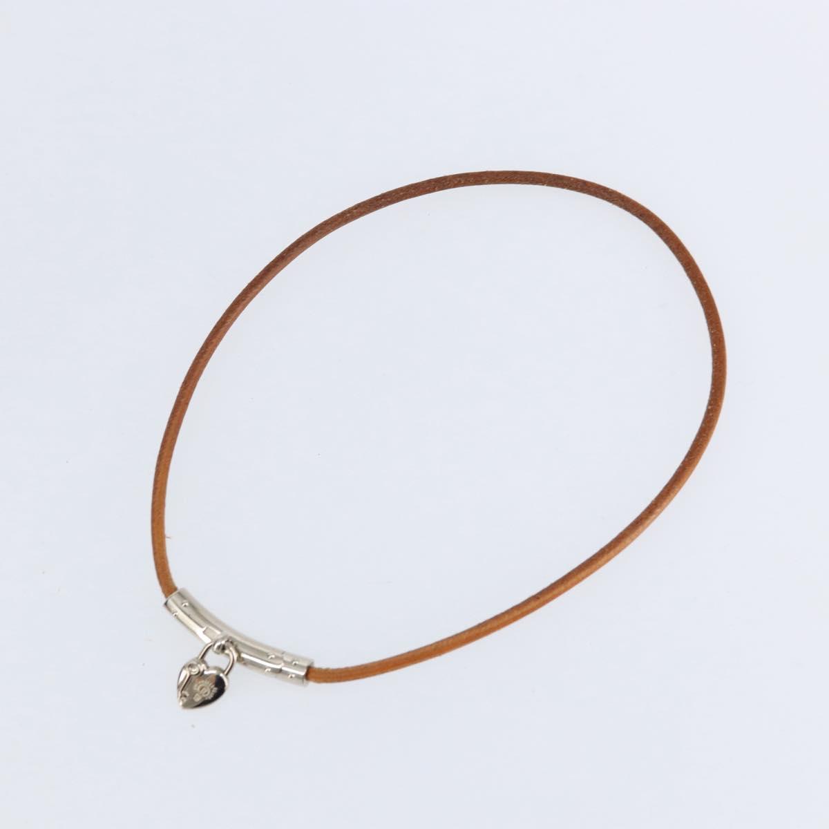 HERMES Choker Heart Cadena Viviride Leather Brown Auth ar13846