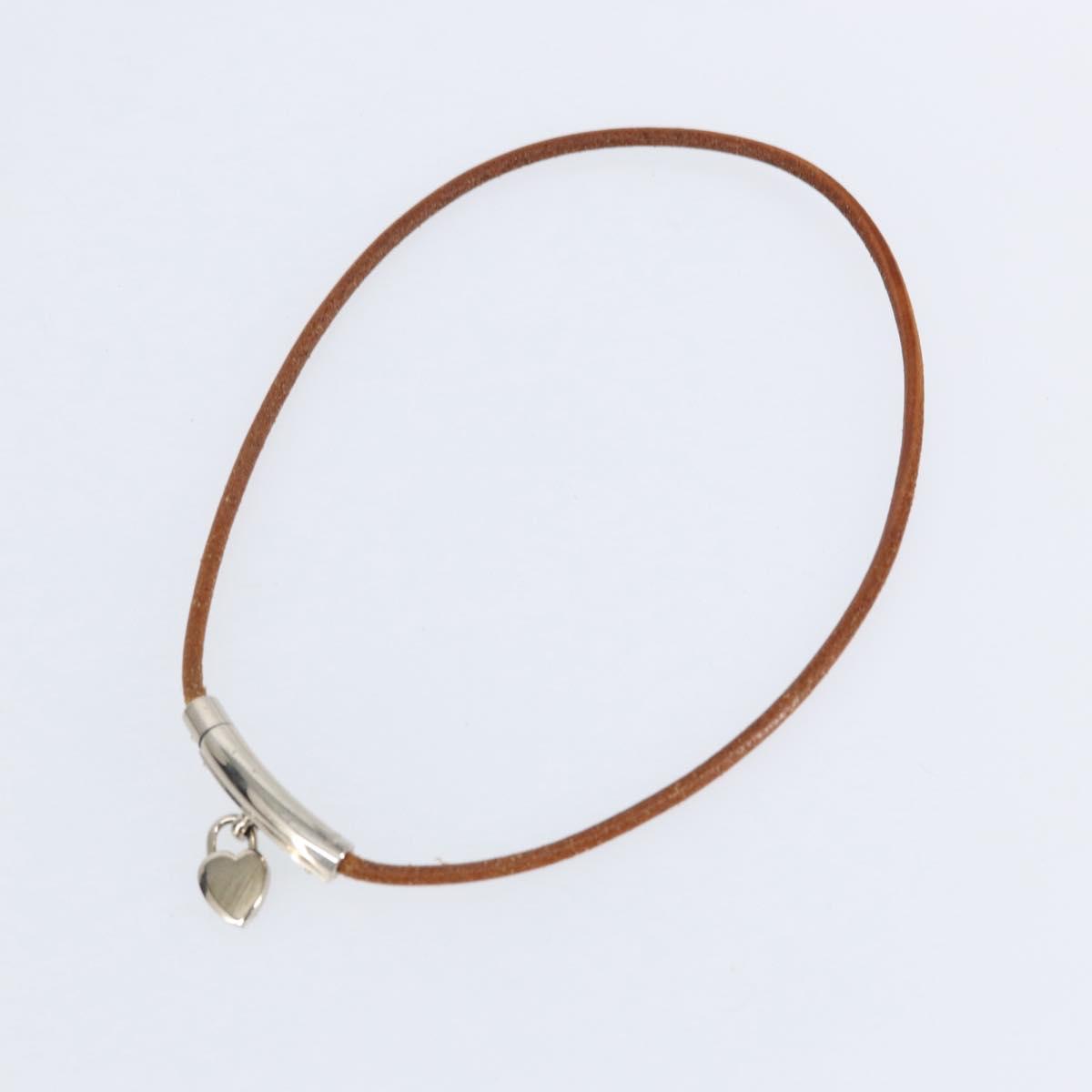 HERMES Choker Heart Cadena Viviride Leather Brown Auth ar13846