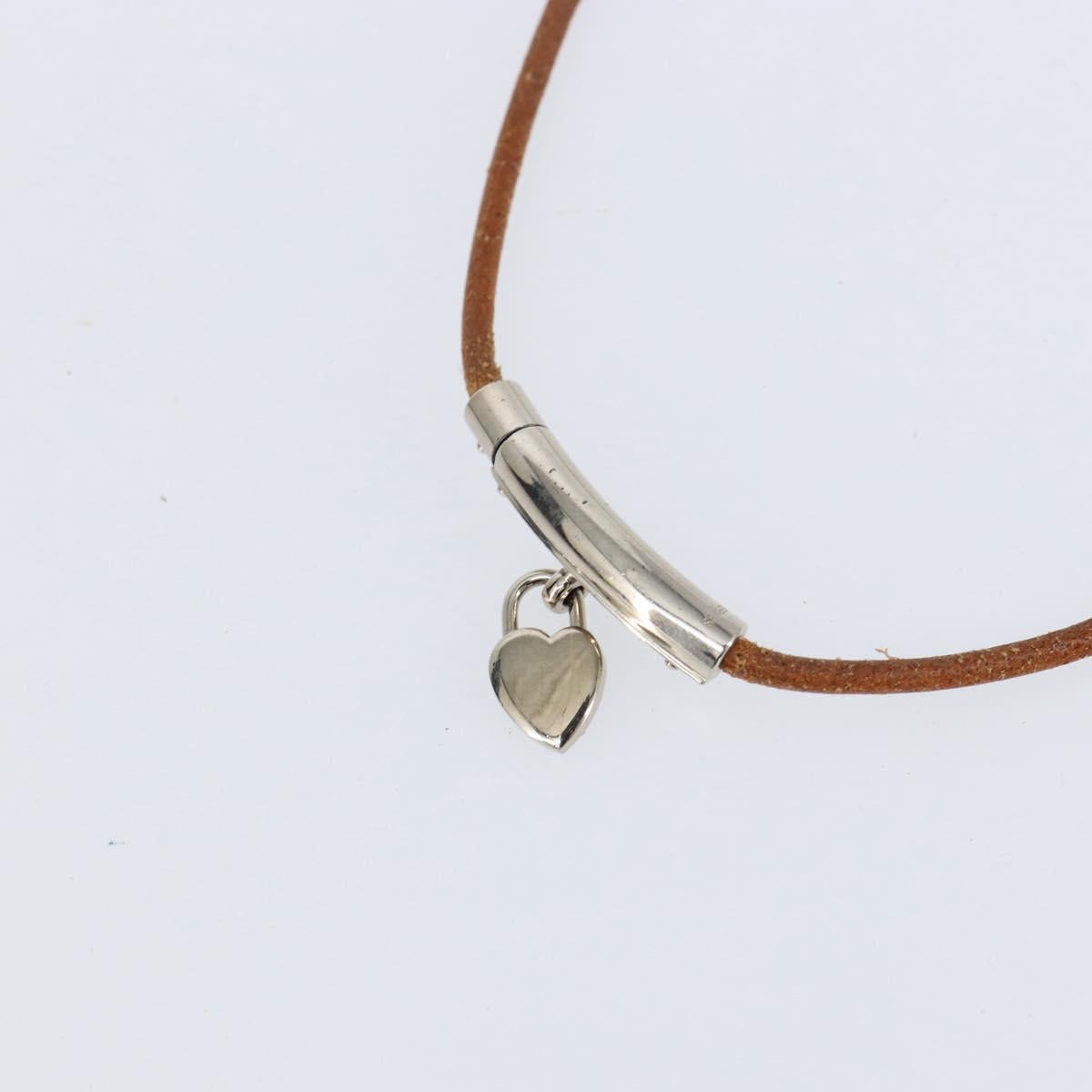 HERMES Choker Heart Cadena Viviride Leather Brown Auth ar13846
