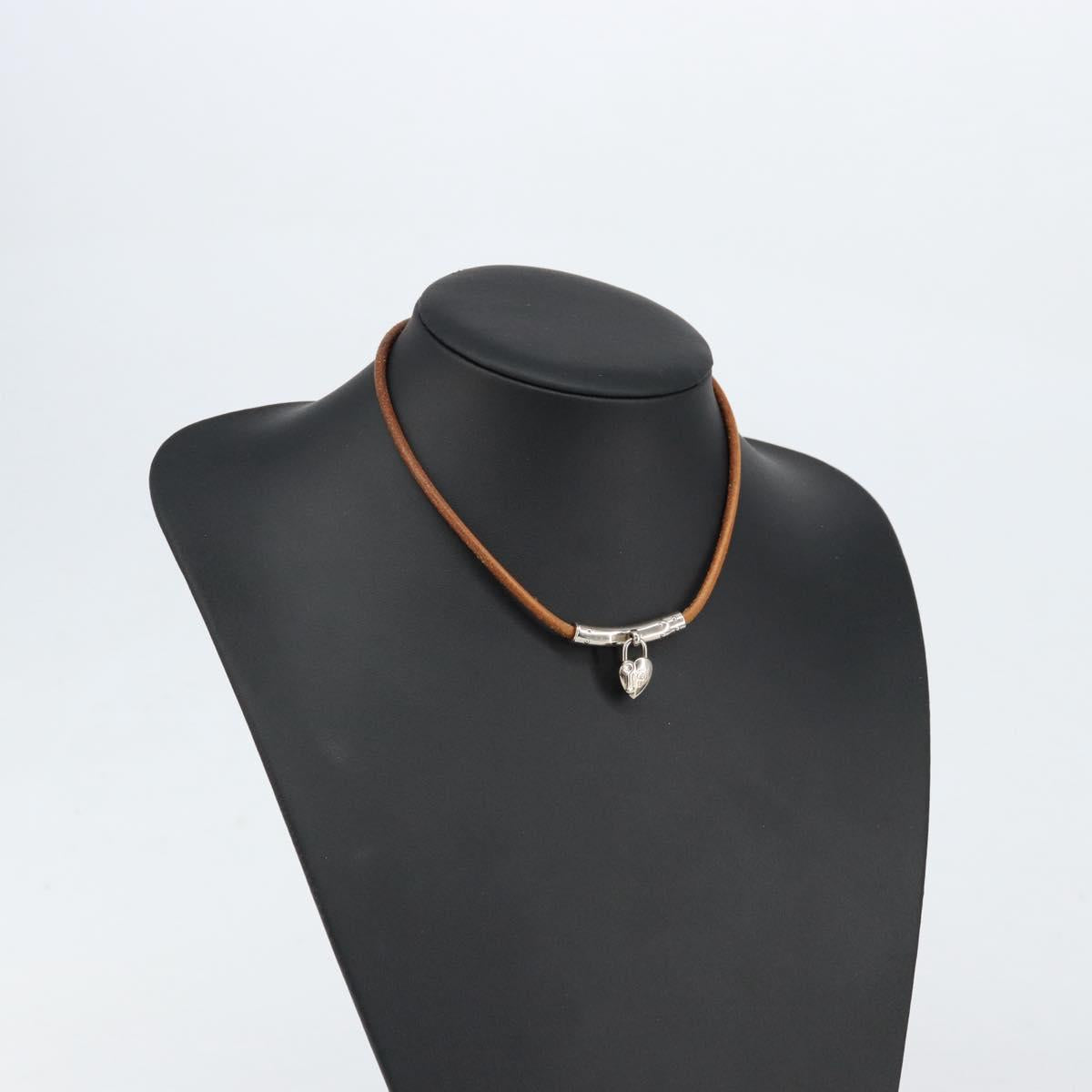 HERMES Choker Heart Cadena Viviride Leather Brown Auth ar13846