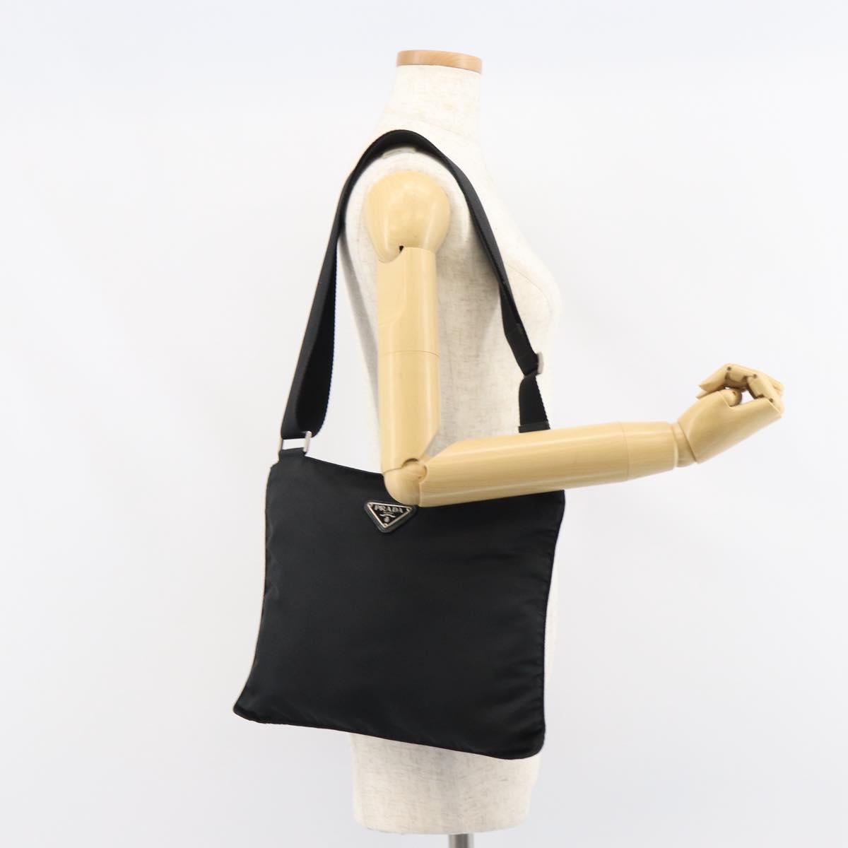 PRADA Shoulder Bag Nylon Silver Black Auth ar13855