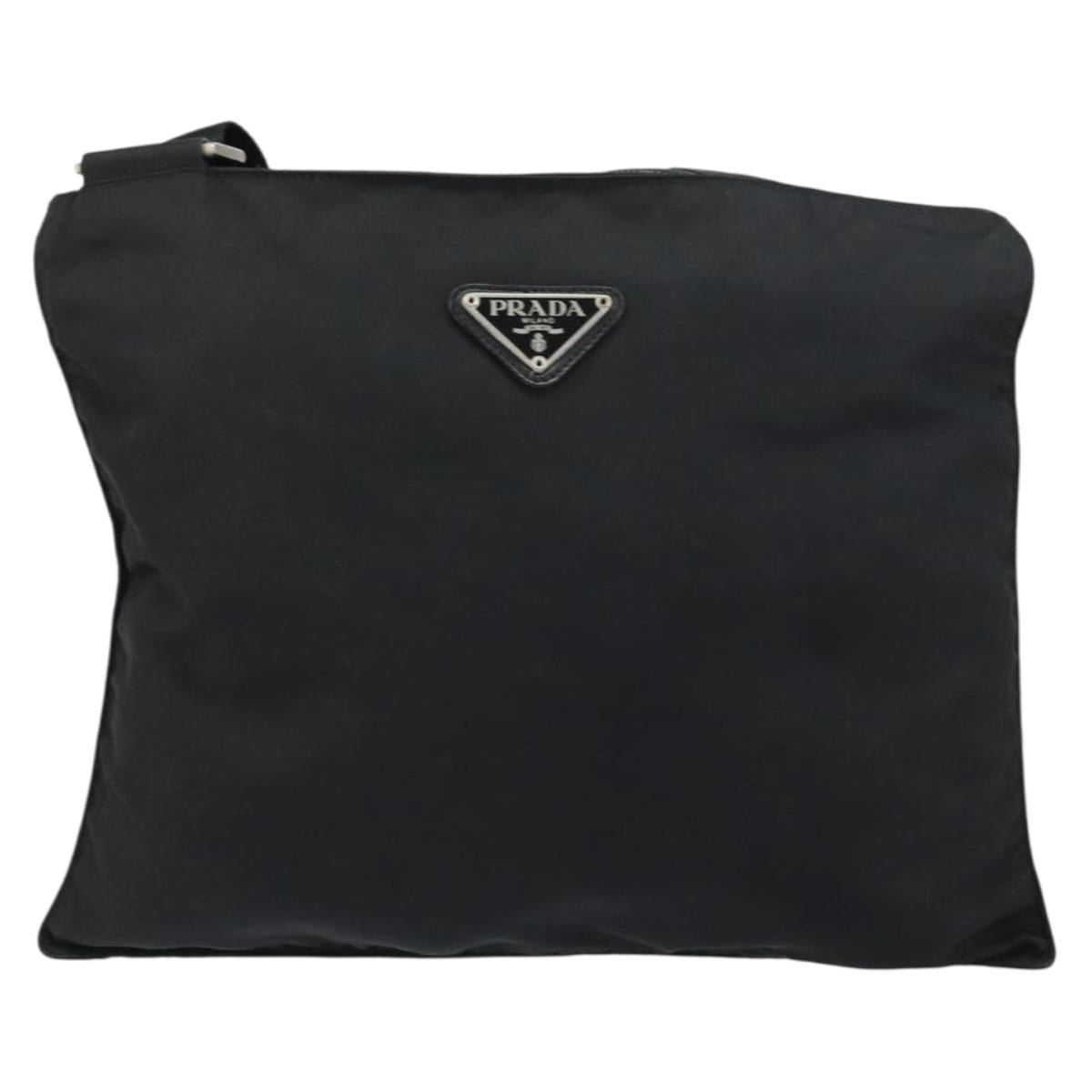 PRADA Shoulder Bag Nylon Silver Black Auth ar13855