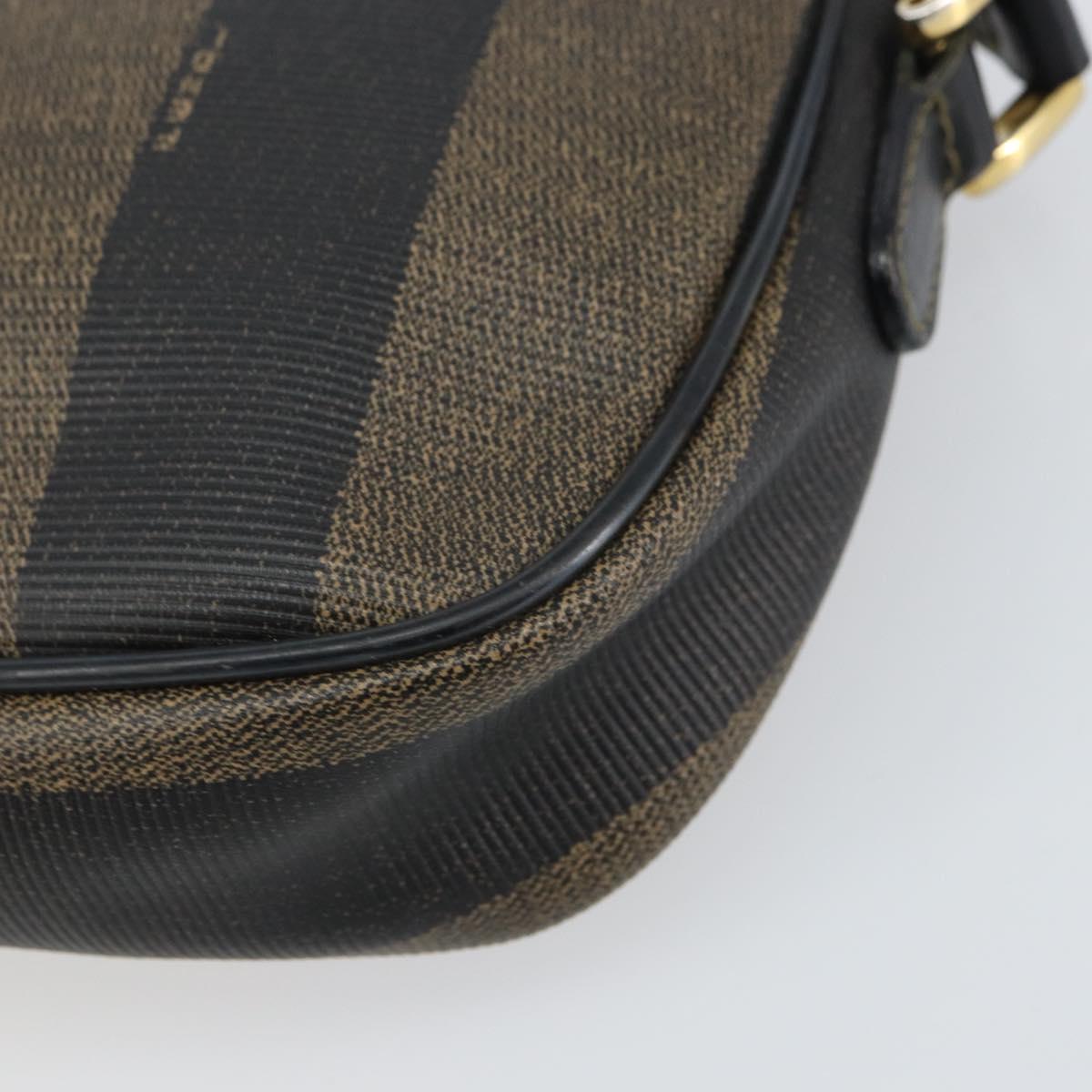 FENDI Pecan Canvas Shoulder Bag PVC Black Brown gold Auth ar13856