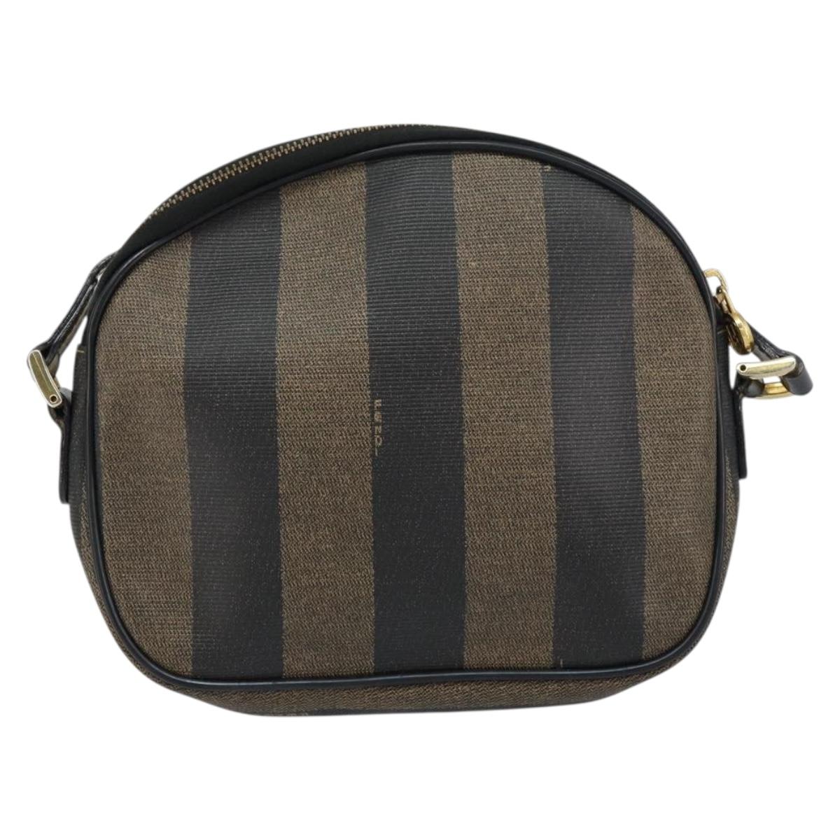 FENDI Pecan Canvas Shoulder Bag PVC Black Brown gold Auth ar13856