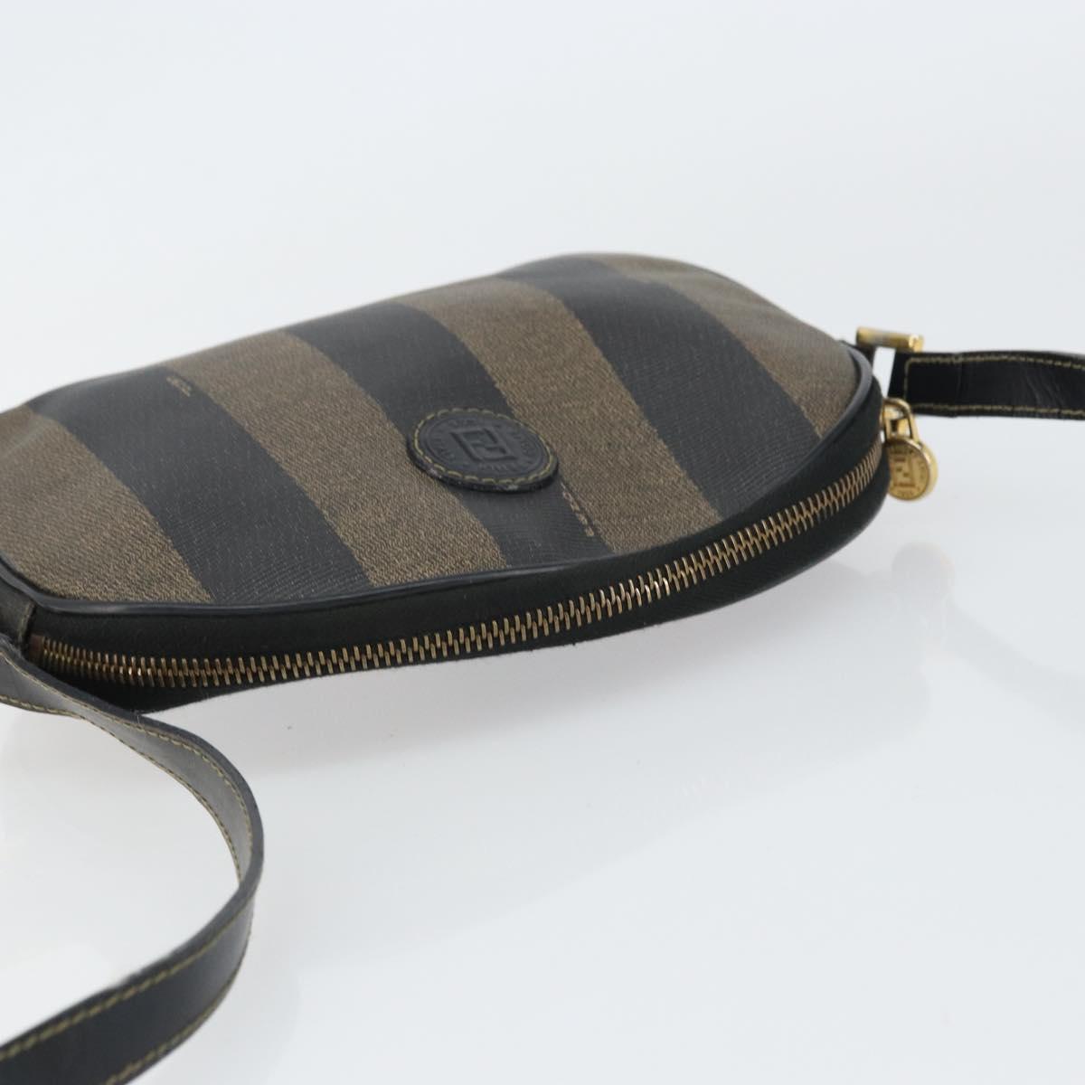 FENDI Pecan Canvas Shoulder Bag PVC Black Brown gold Auth ar13856