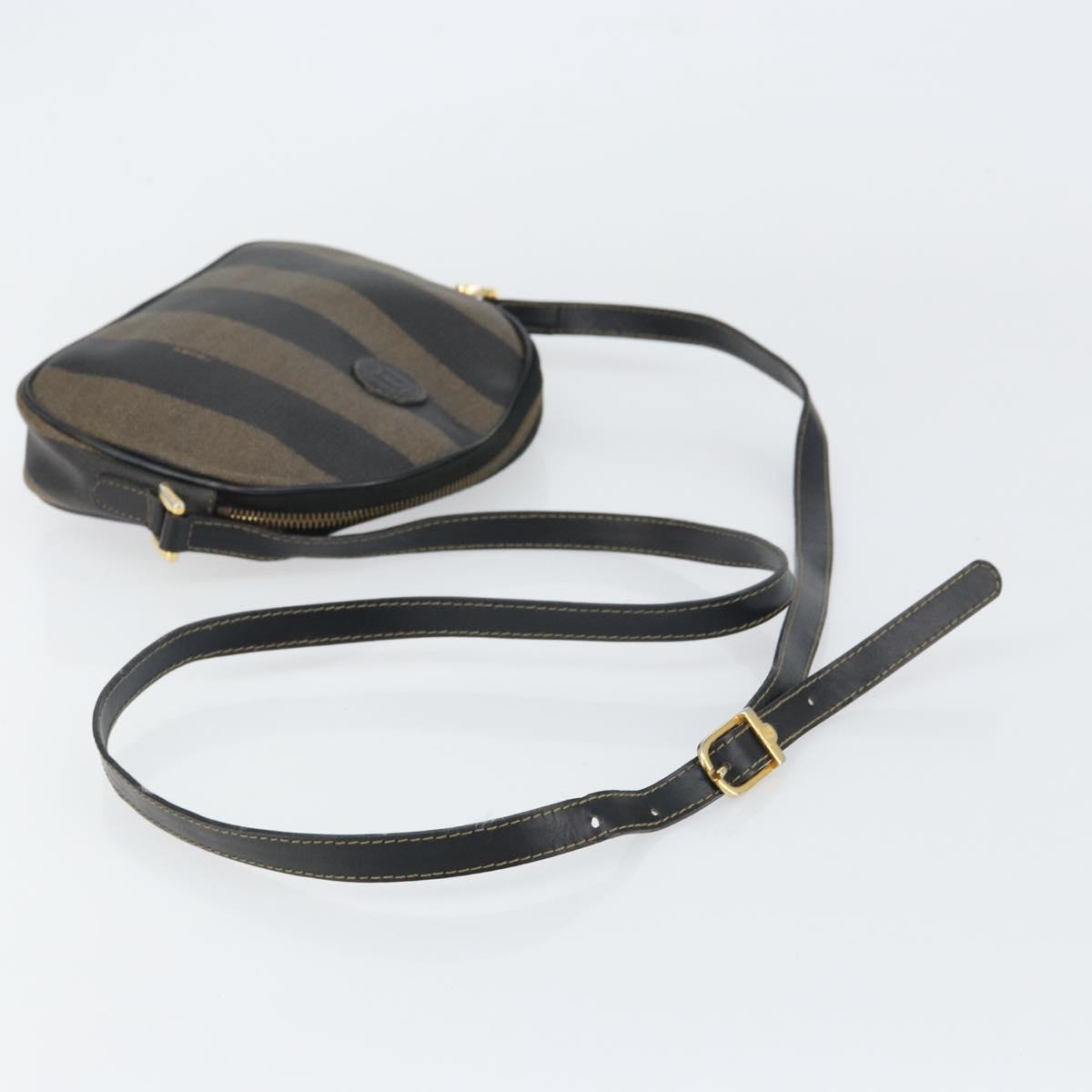FENDI Pecan Canvas Shoulder Bag PVC Black Brown gold Auth ar13856
