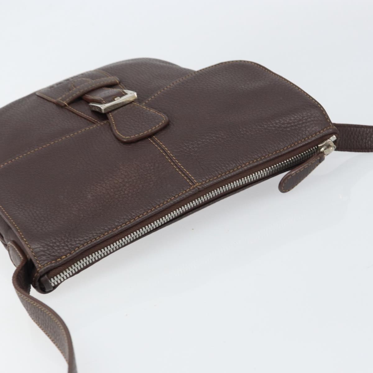 LOEWE Shoulder Bag Leather Silver Brown Auth ar13857