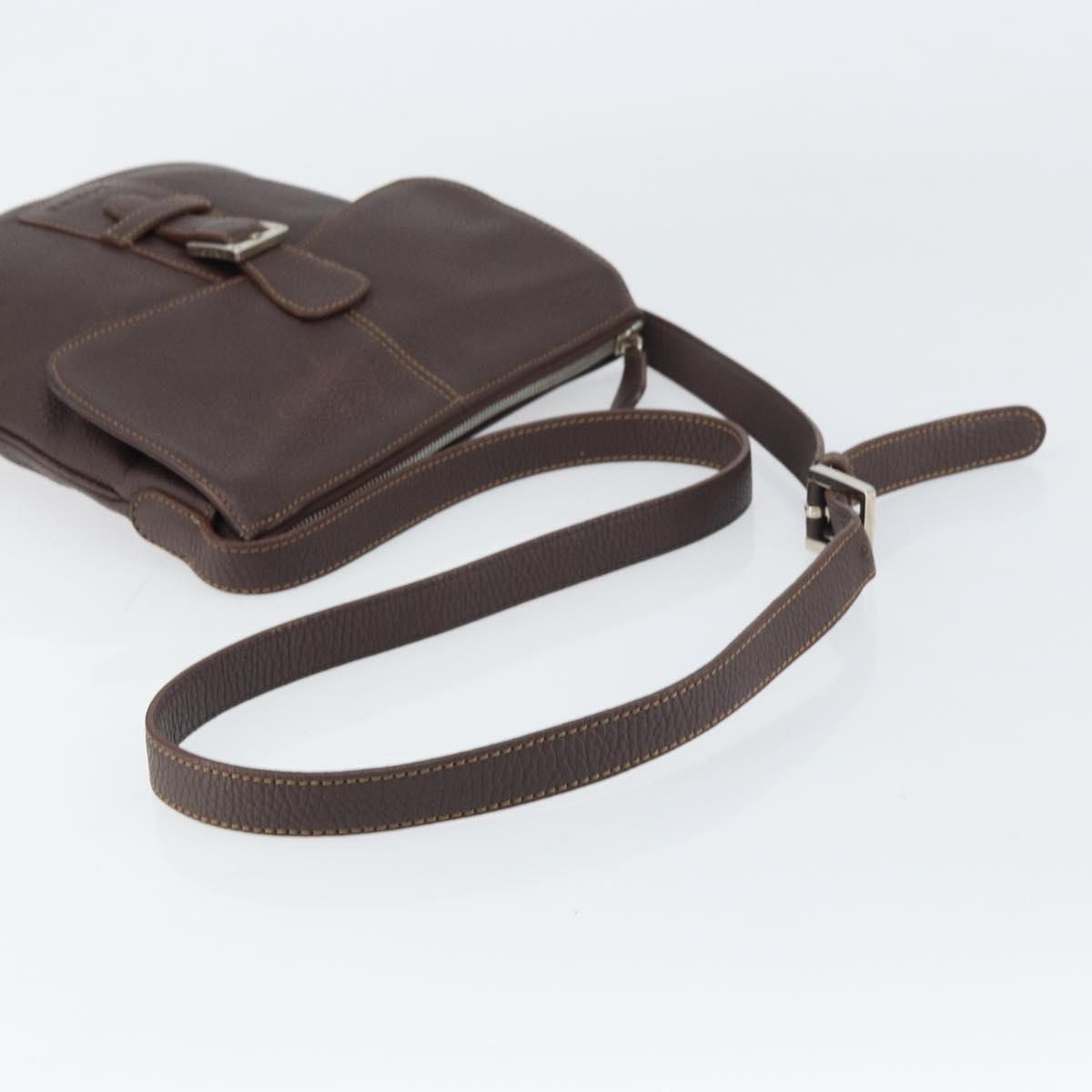 LOEWE Shoulder Bag Leather Silver Brown Auth ar13857