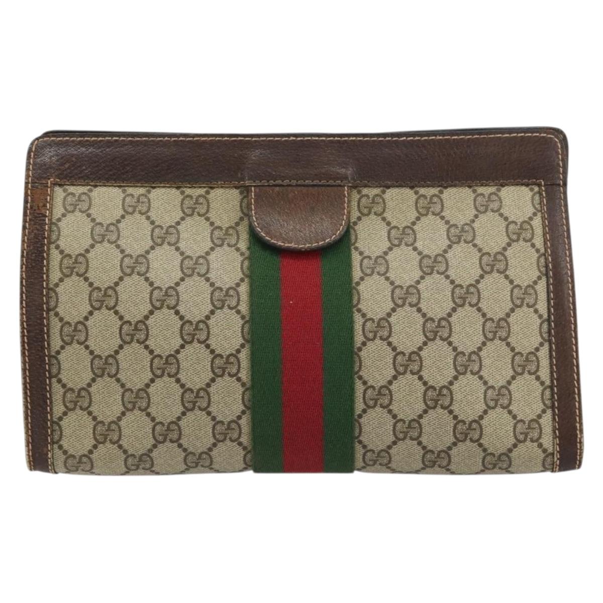 GUCCI GG Supreme Web Sherry Line Bag PVC Beige Red 37 014 2125 Auth ar13858