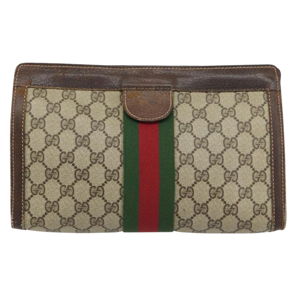 GUCCI GG Supreme Web Sherry Line Bag PVC Beige Red 37 014 2125 Auth ar13858