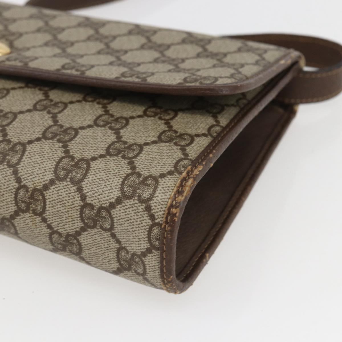 GUCCI GG Supreme Shoulder Bag PVC Beige Gold Auth ar13859