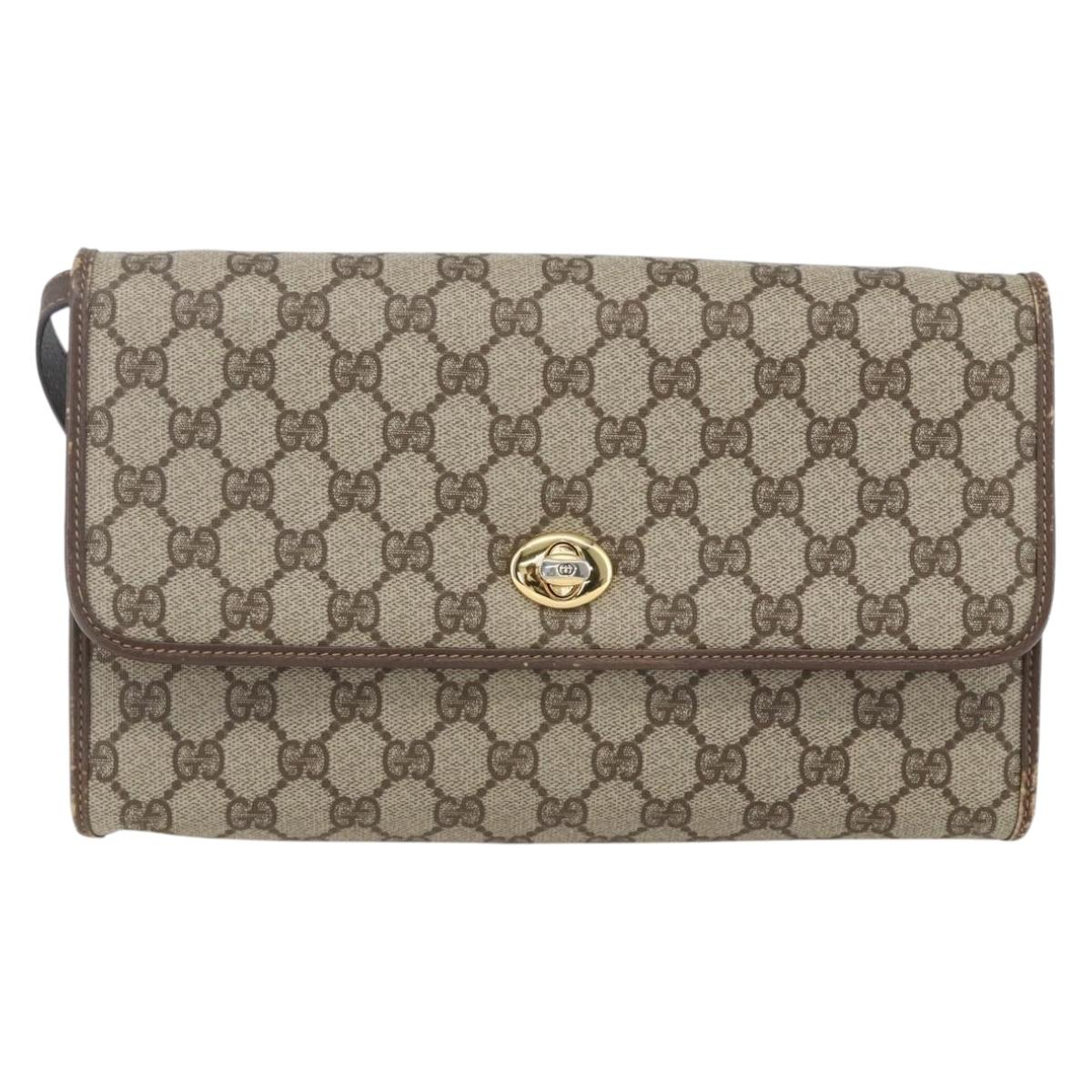 GUCCI GG Supreme Shoulder Bag PVC Beige Gold Auth ar13859