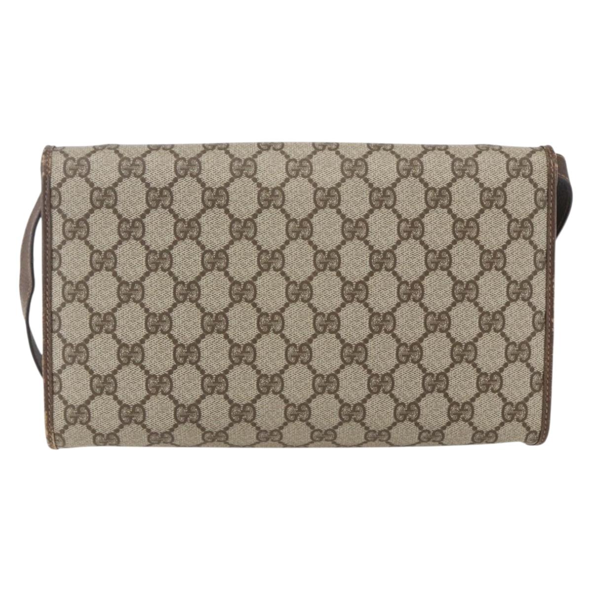 GUCCI GG Supreme Shoulder Bag PVC Beige Gold Auth ar13859