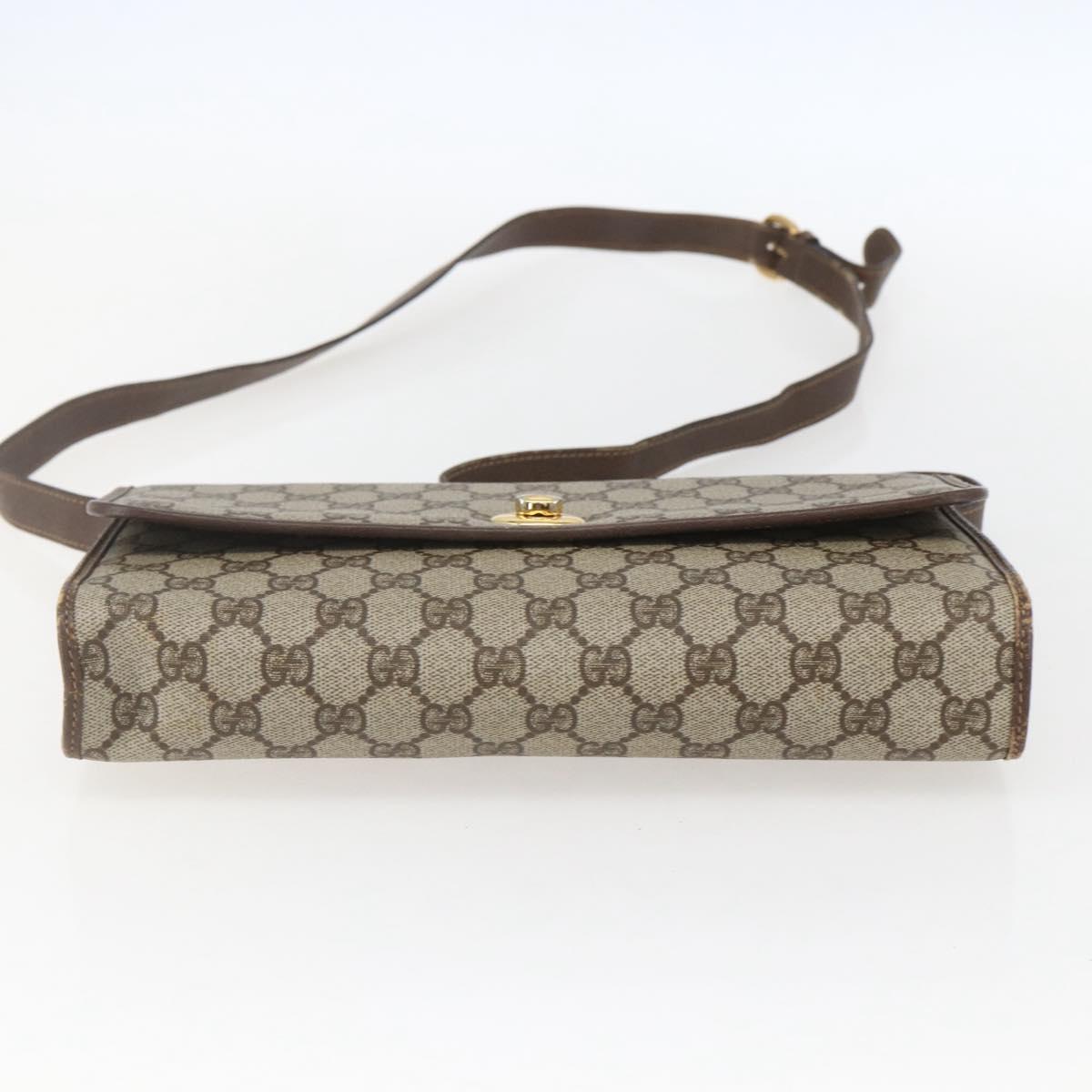 GUCCI GG Supreme Shoulder Bag PVC Beige Gold Auth ar13859