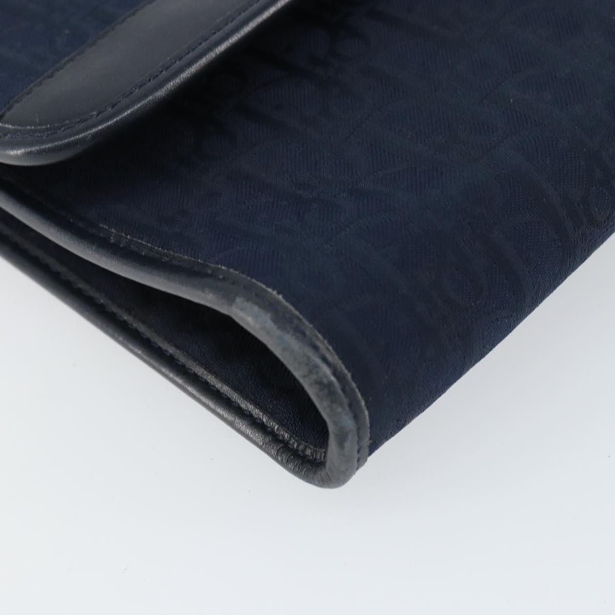 Christian Dior Trotter Canvas Chain Shoulder Bag Navy Gold Auth ar13869