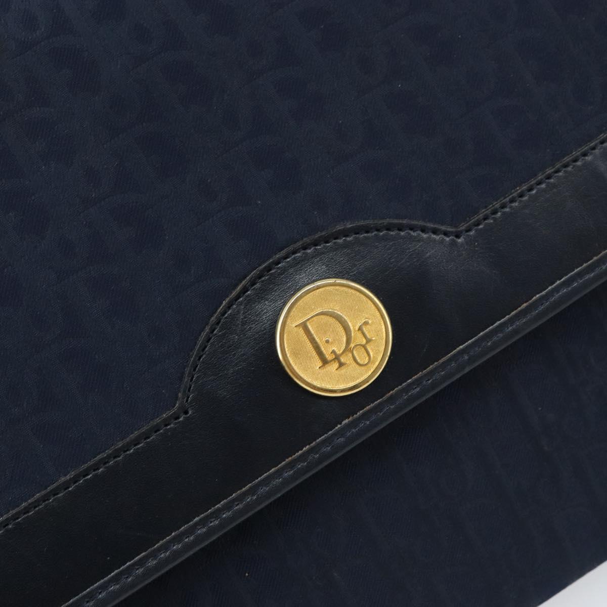 Christian Dior Trotter Canvas Chain Shoulder Bag Navy Gold Auth ar13869