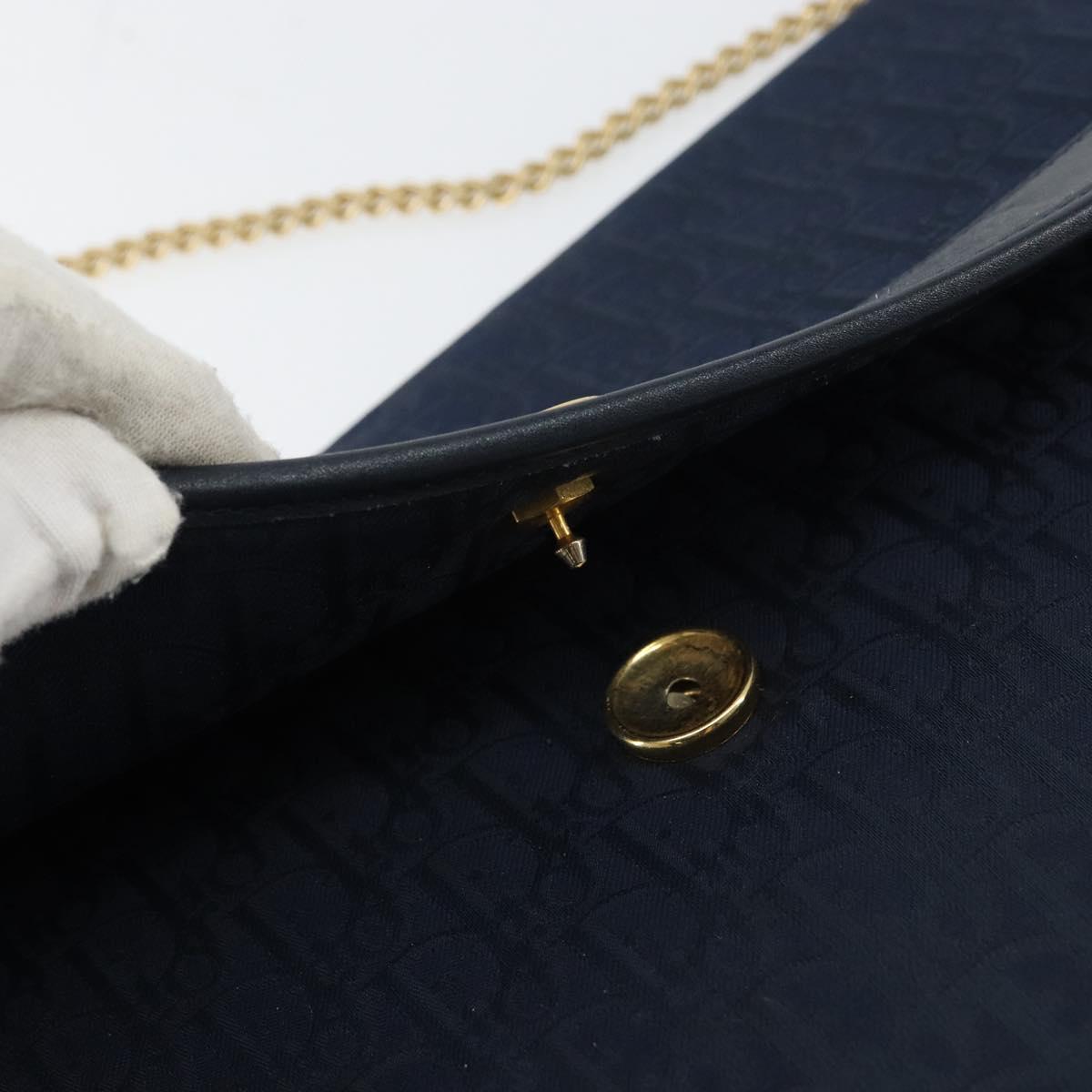 Christian Dior Trotter Canvas Chain Shoulder Bag Navy Gold Auth ar13869