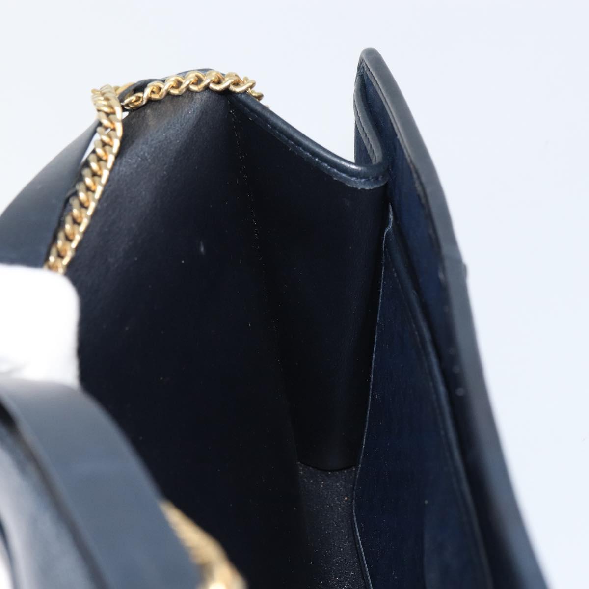 Christian Dior Trotter Canvas Chain Shoulder Bag Navy Gold Auth ar13869