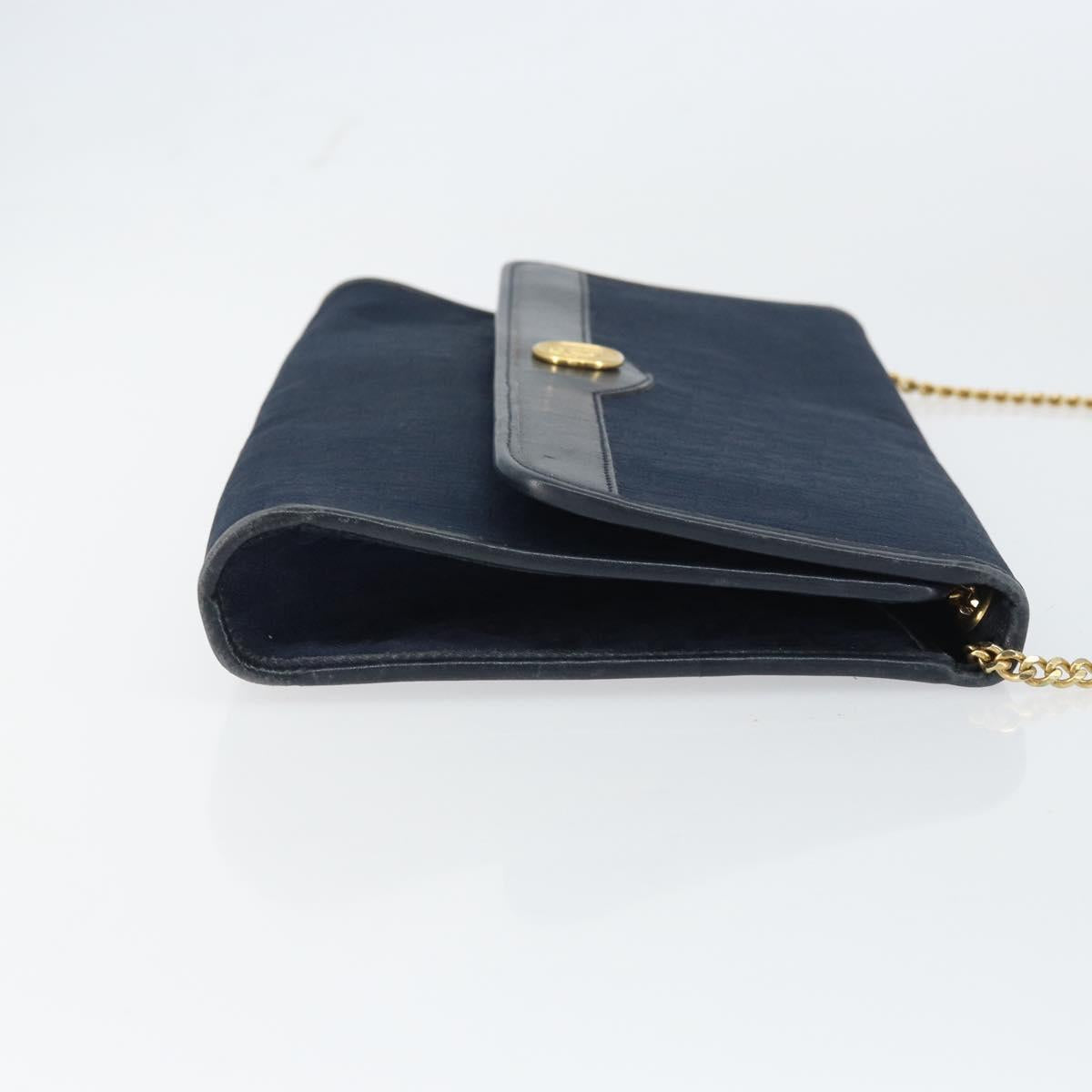 Christian Dior Trotter Canvas Chain Shoulder Bag Navy Gold Auth ar13869